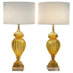 Vintage Murano Amber Glass Lamps for Marbro