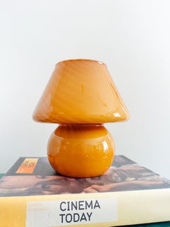 Vintage Murano Amber Glass Mushroom Table Lamp Honey Caramel Swirl, Italy 1970s