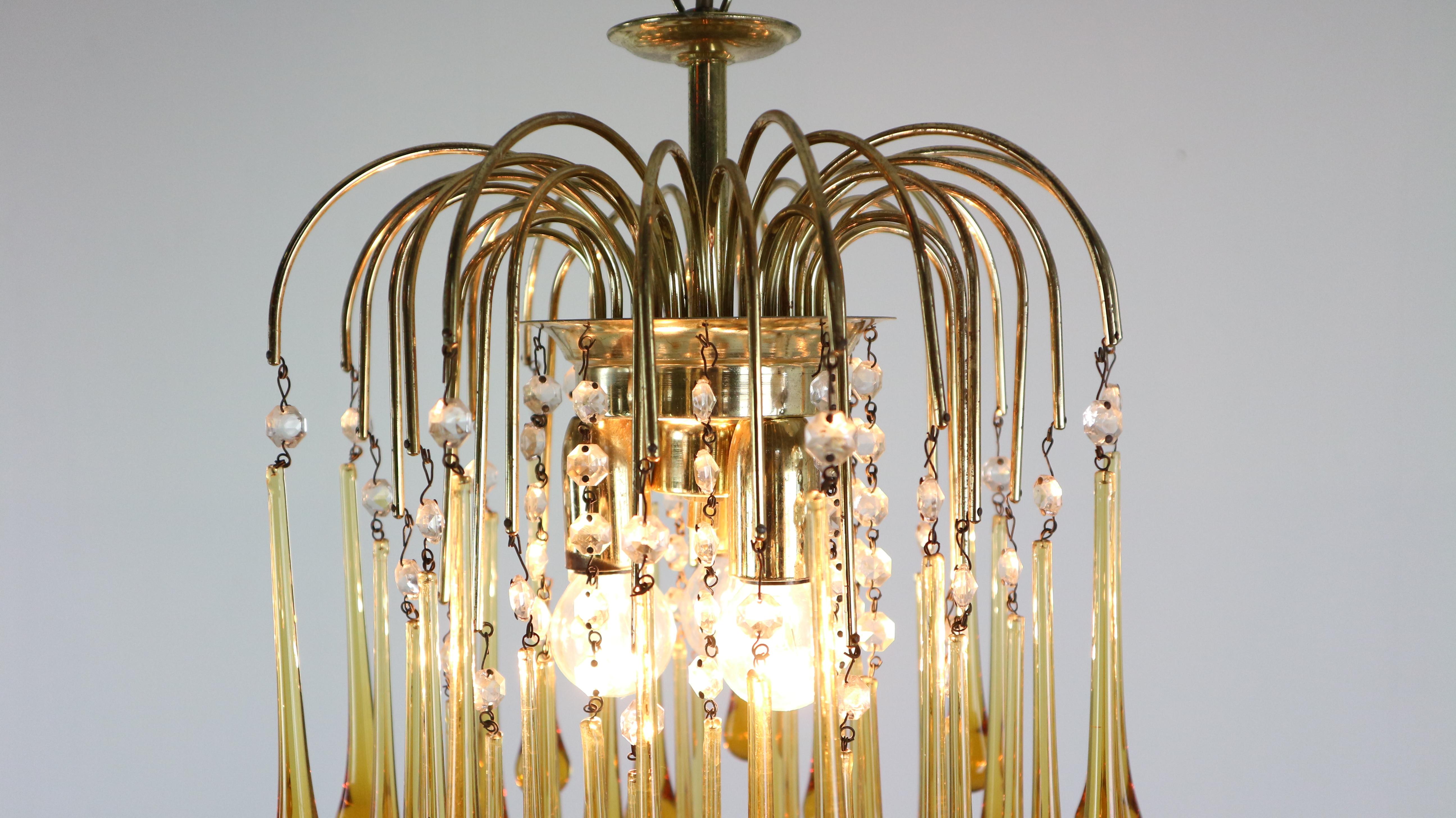 Mid-Century Modern Vintage Murano Amber Glass Tear Drop Chandelier by Paolo Vanini, 1960 Italy