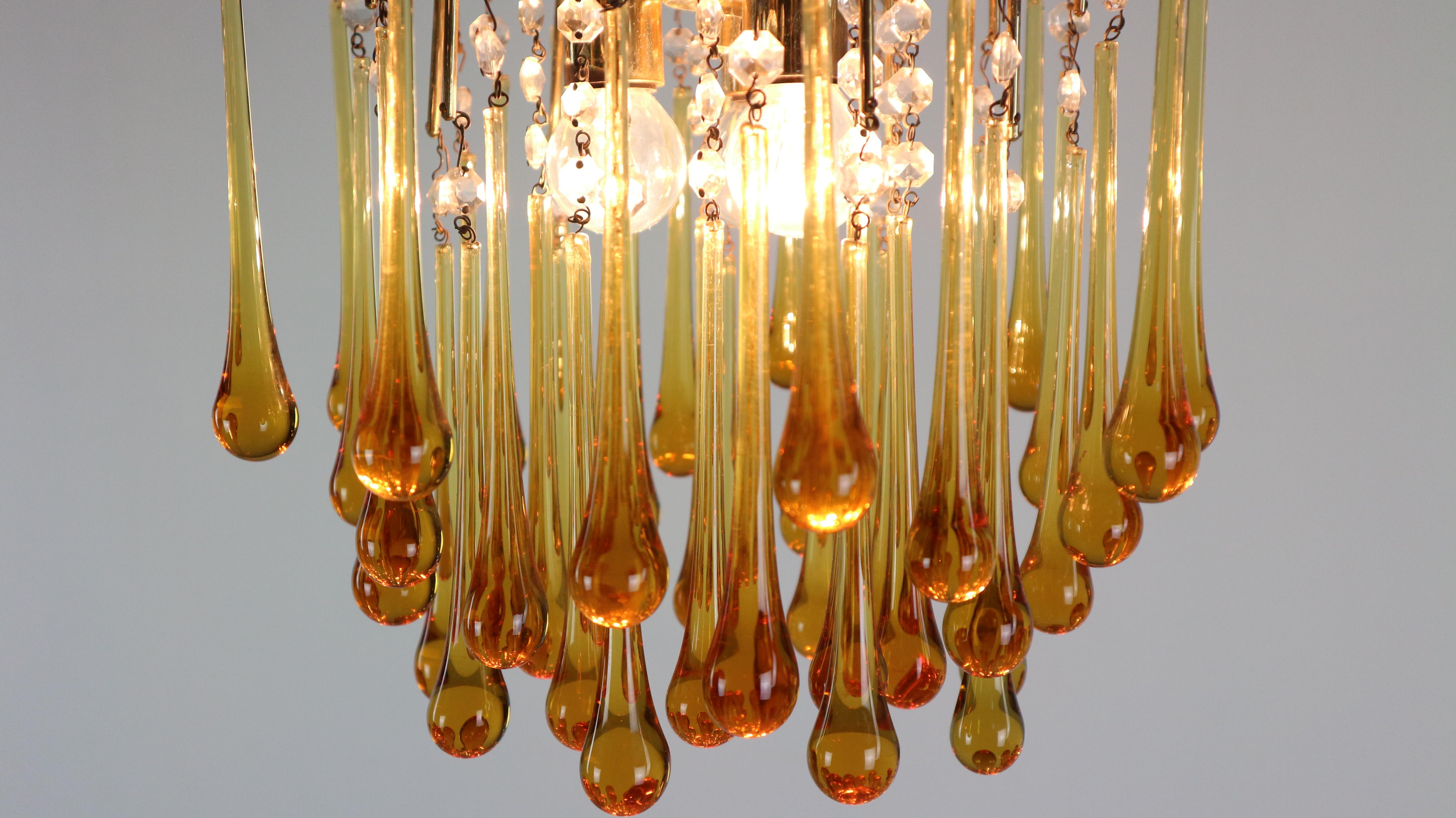 Mid-20th Century Vintage Murano Amber Glass Tear Drop Chandelier by Paolo Vanini, 1960 Italy