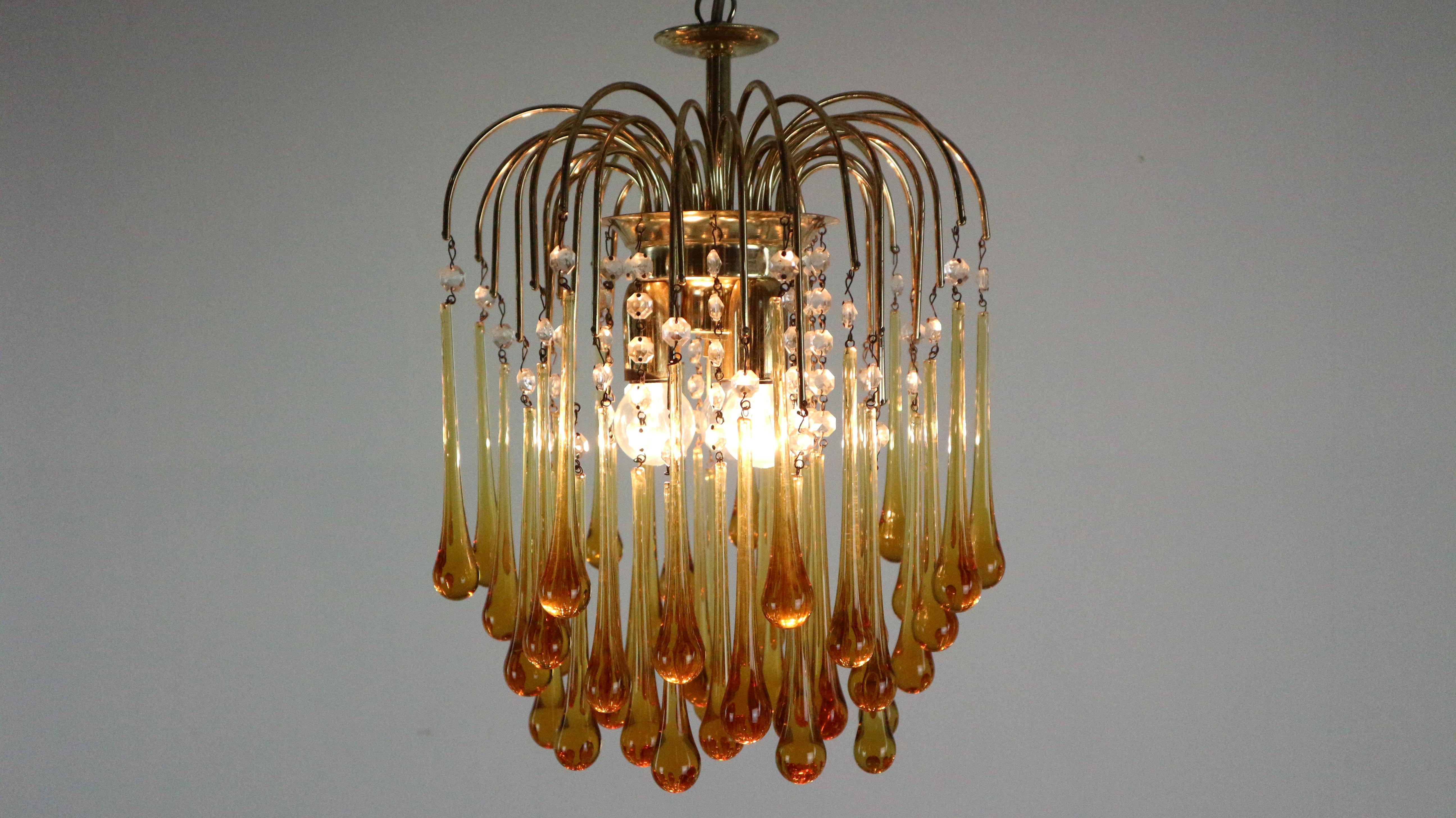 Vintage Murano Amber Glass Tear Drop Chandelier by Paolo Vanini, 1960 Italy 1