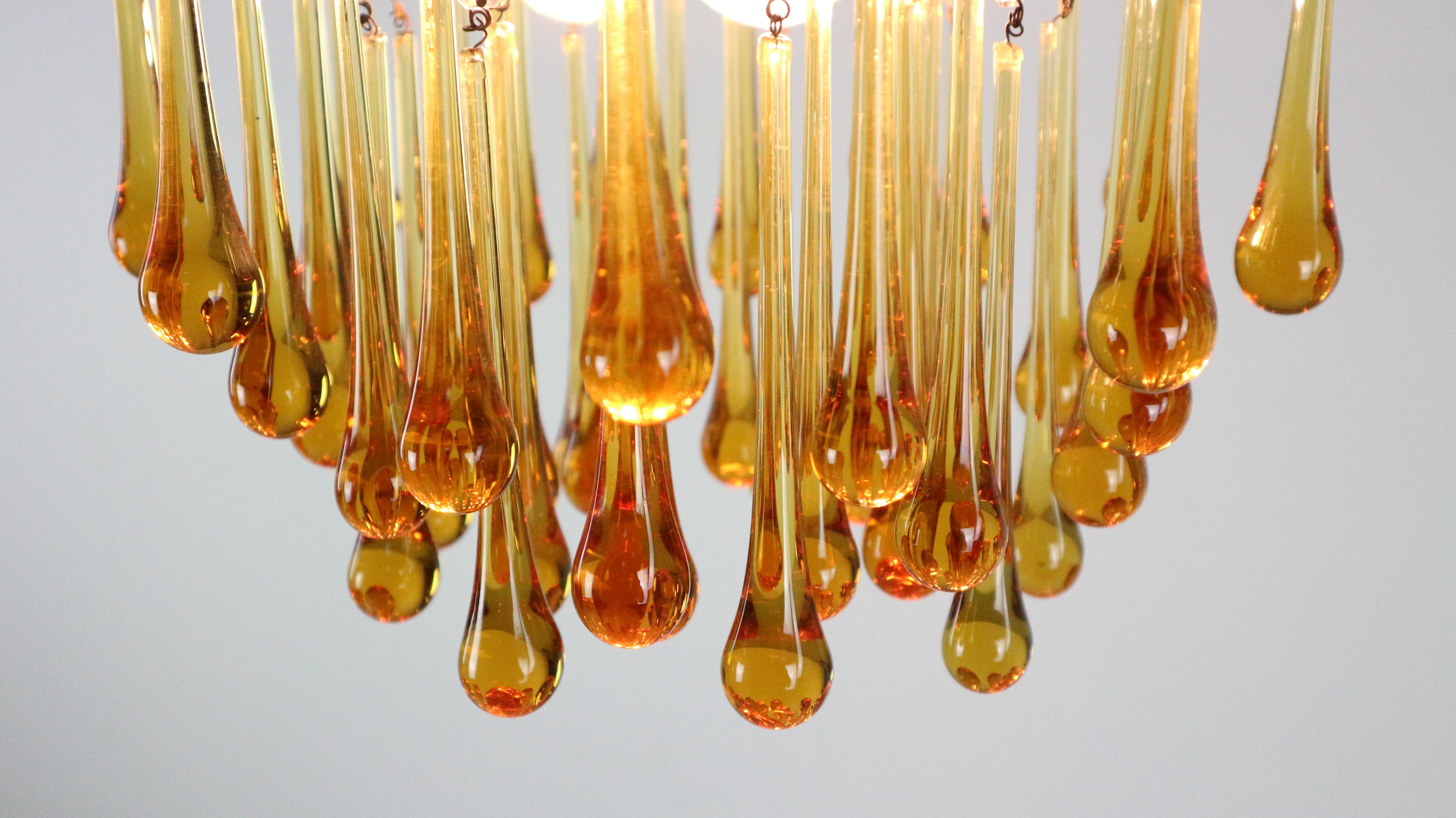 Vintage Murano Amber Glass Tear Drop Chandelier by Paolo Vanini, 1960 Italy 2