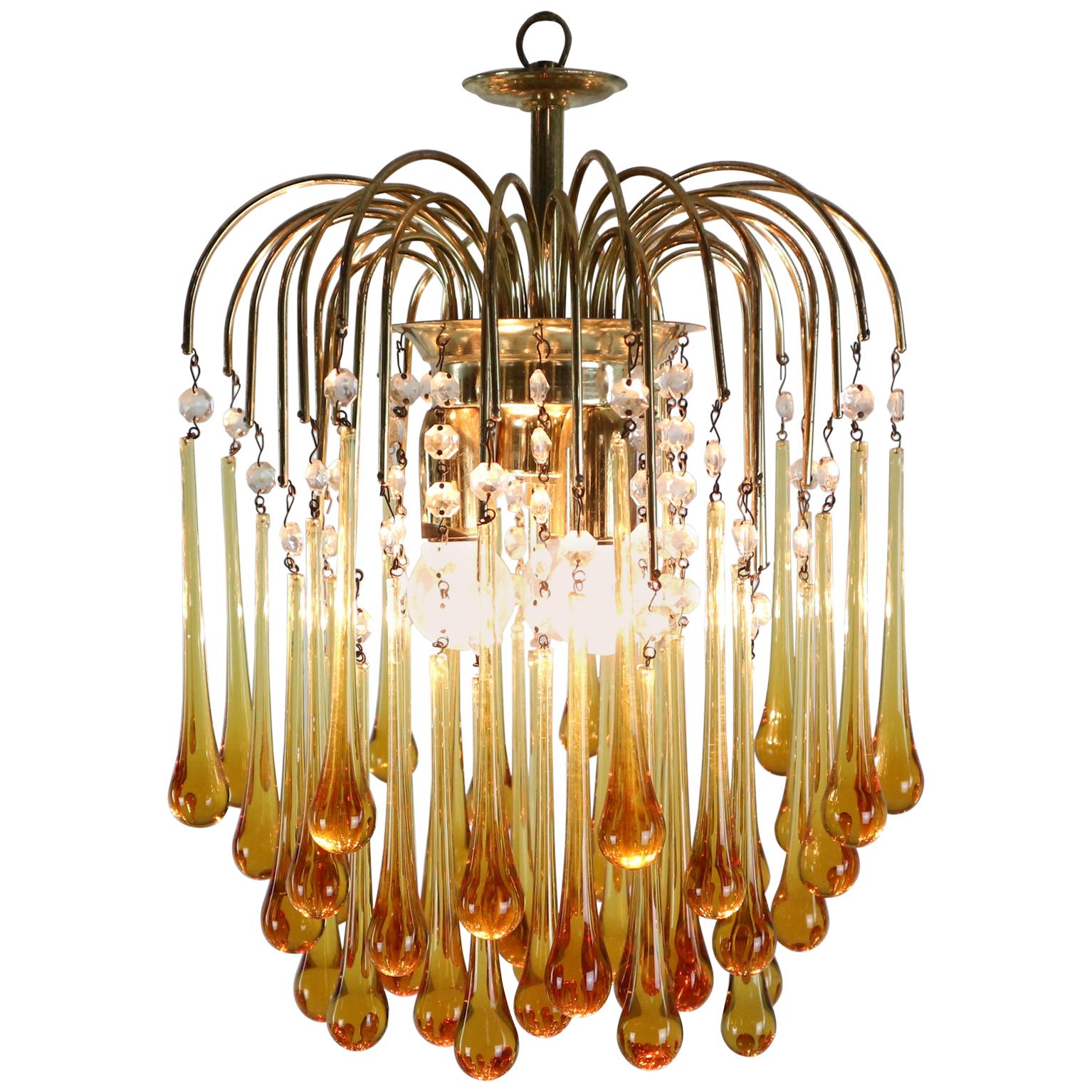 Vintage Murano Amber Glass Tear Drop Chandelier by Paolo Vanini, 1960 Italy