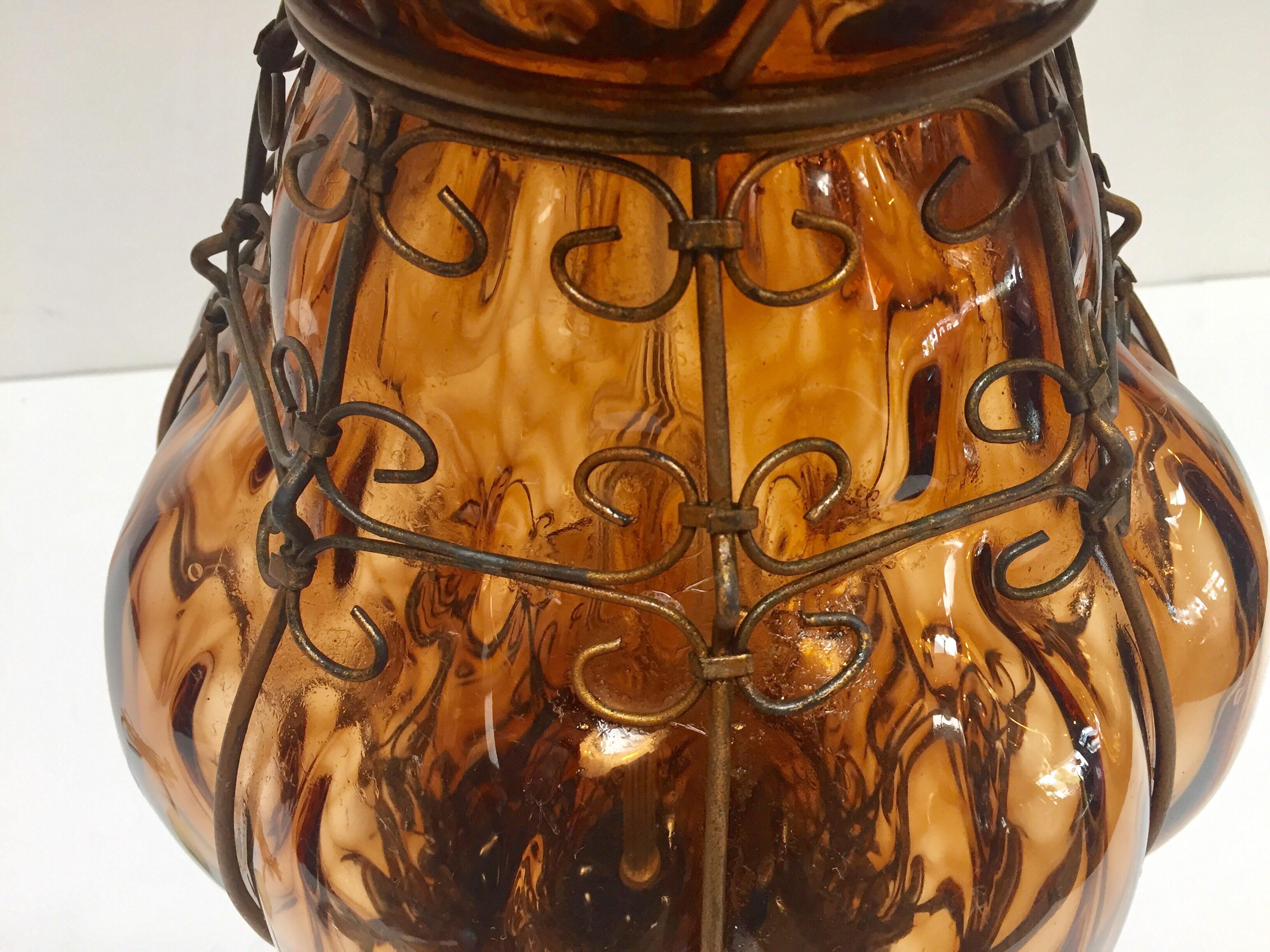 Mid-20th Century Vintage Murano Amber Venetian Italian Glass Table Lamp by Marbro For Sale