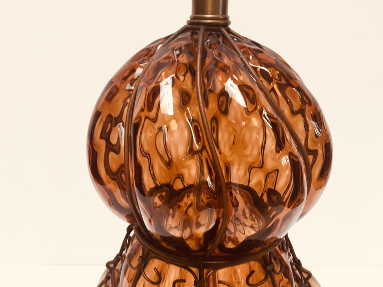 Vintage Murano Amber Venetian Italian Glass Table Lamp by Marbro For Sale 4