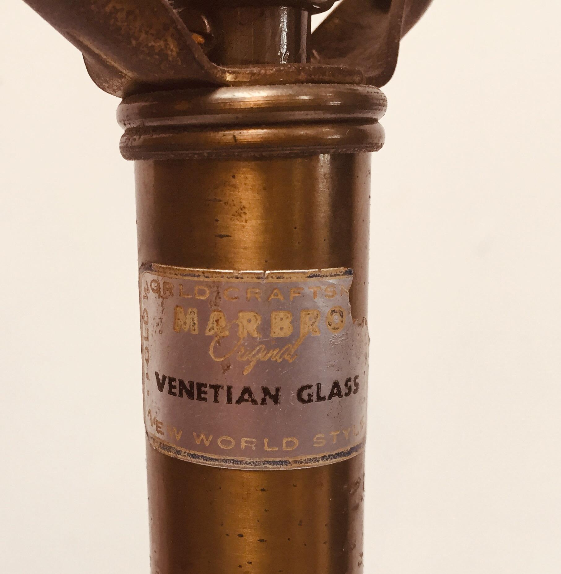 Verre brun Lampe de bureau italienne vintage en verre de Murano ambré de style vénitien par Marbro en vente