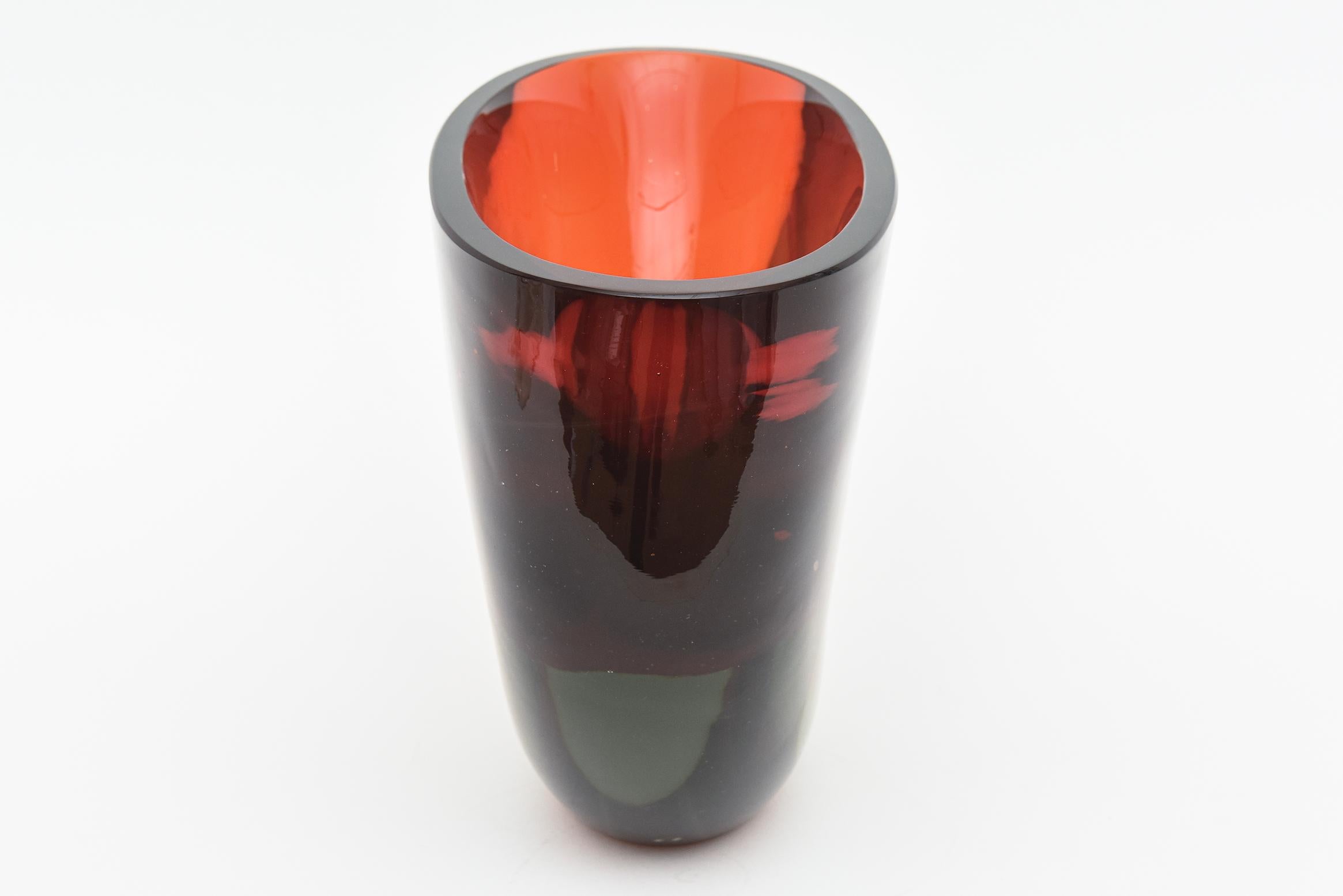 Vintage Murano Antonio da Ros for Cenedese Red, Charcoal, Orange Sommerso Vase  For Sale 2