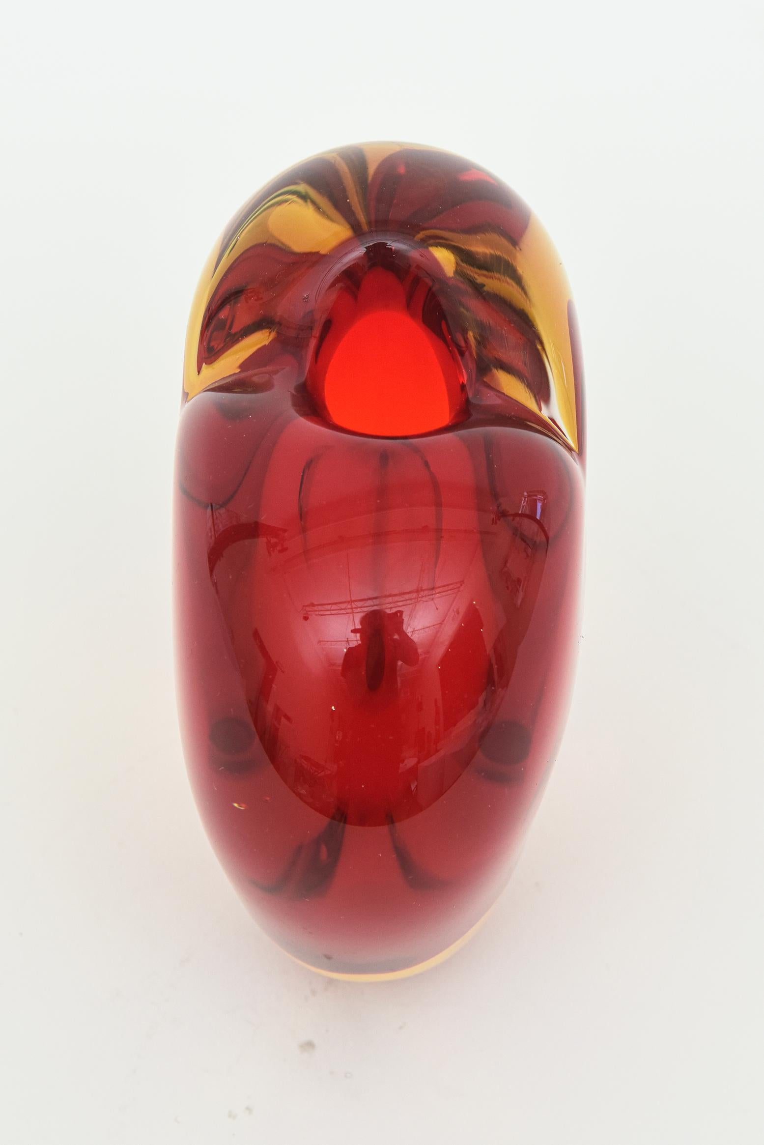 Rote, gelbe Sommerso-Herz-Vase aus Murano, Antonio da Ros für Cenedese im Angebot 2