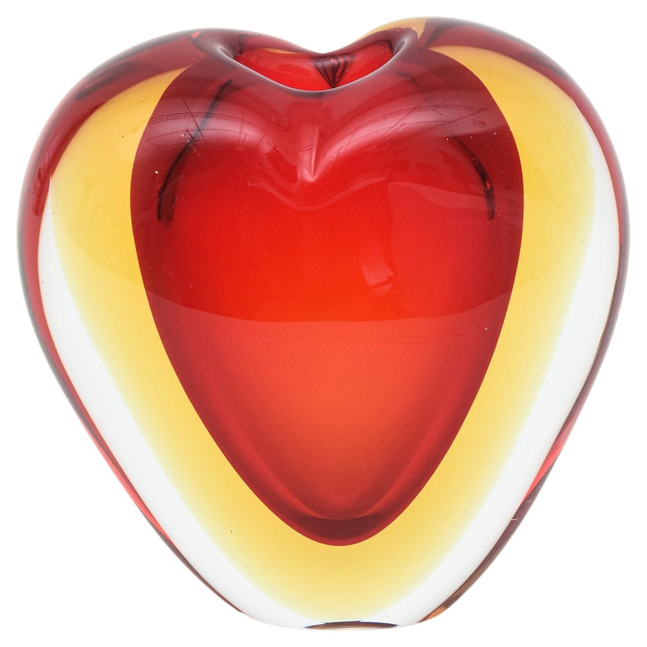 Vintage Murano Antonio da Ros for Cenedese Red, Yellow Sommerso Heart Vase For Sale