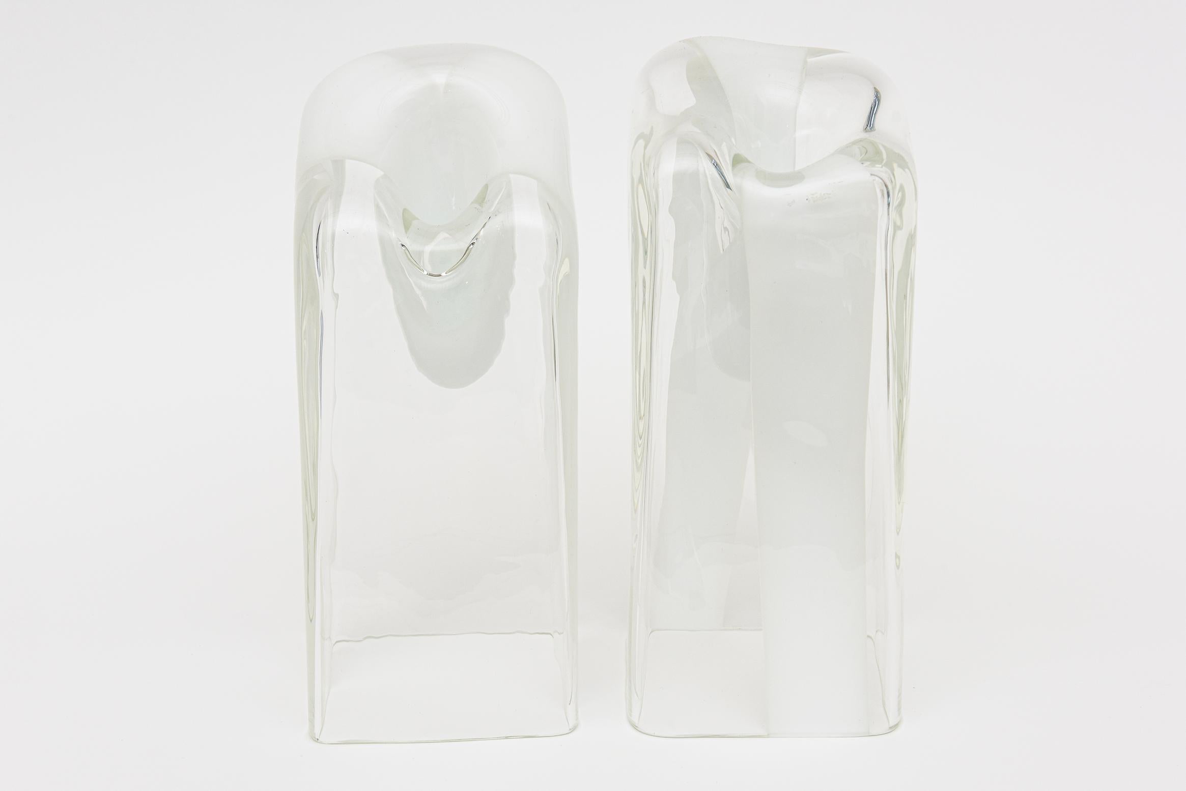 These very special and unusual vintage Murano vases, vessels and or glass sculptures are by Antonio da Ros for Cenedese and from the 70's. They are each handblown glass and vary in blob size and slight height and width. They are a pair and this is
