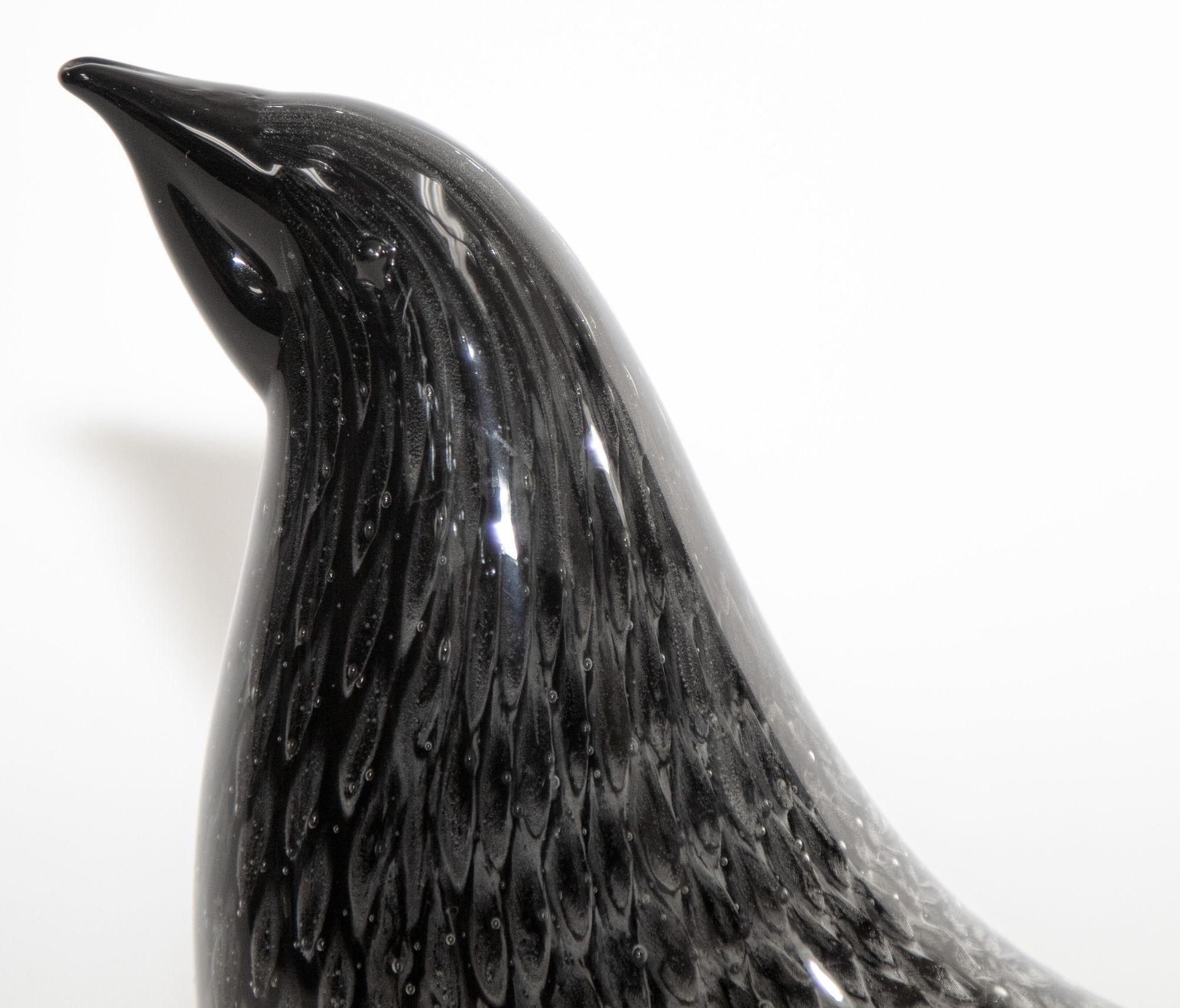 Italian Vintage Murano Art Glass Black Bird Mid-Century Modern, 1960's For Sale