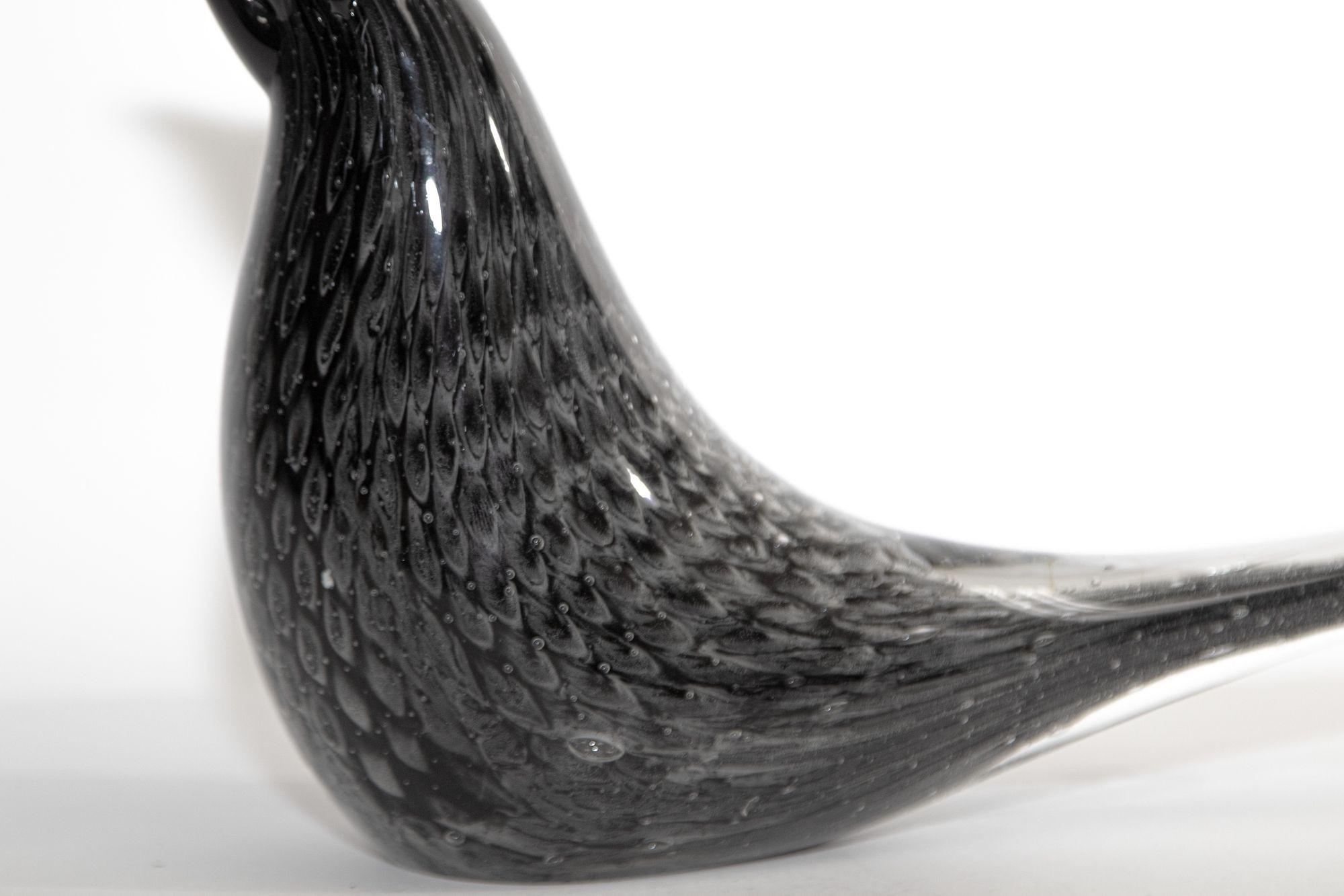 Hand-Crafted Vintage Murano Art Glass Black Bird Mid-Century Modern, 1960's For Sale