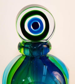 Vintage Murano Art Glass Blue and Green Jewel Tone Sommerso Style Perfume Bottle