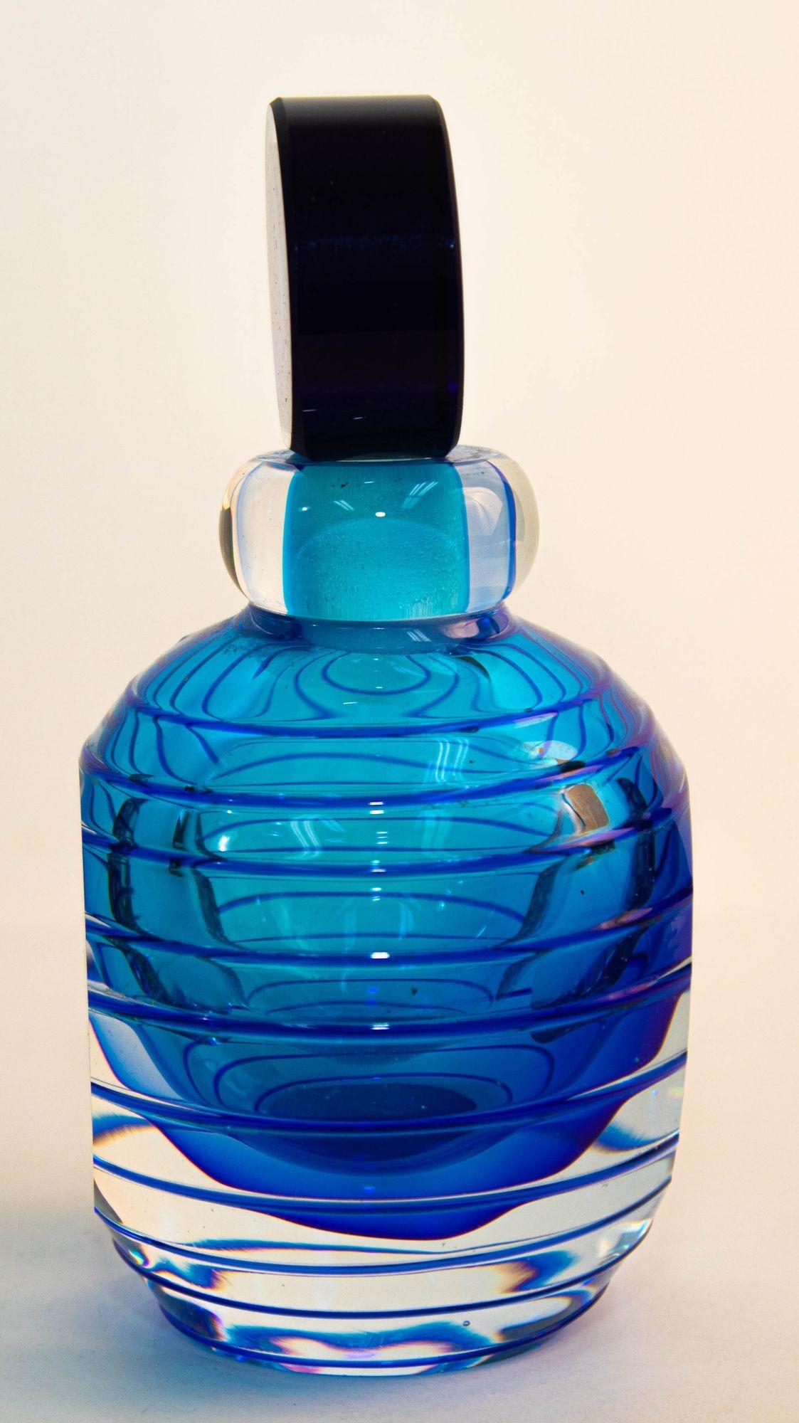 Vintage Murano Art Glass Blue Jewel Tone Sommerso Style Perfume Bottle 1