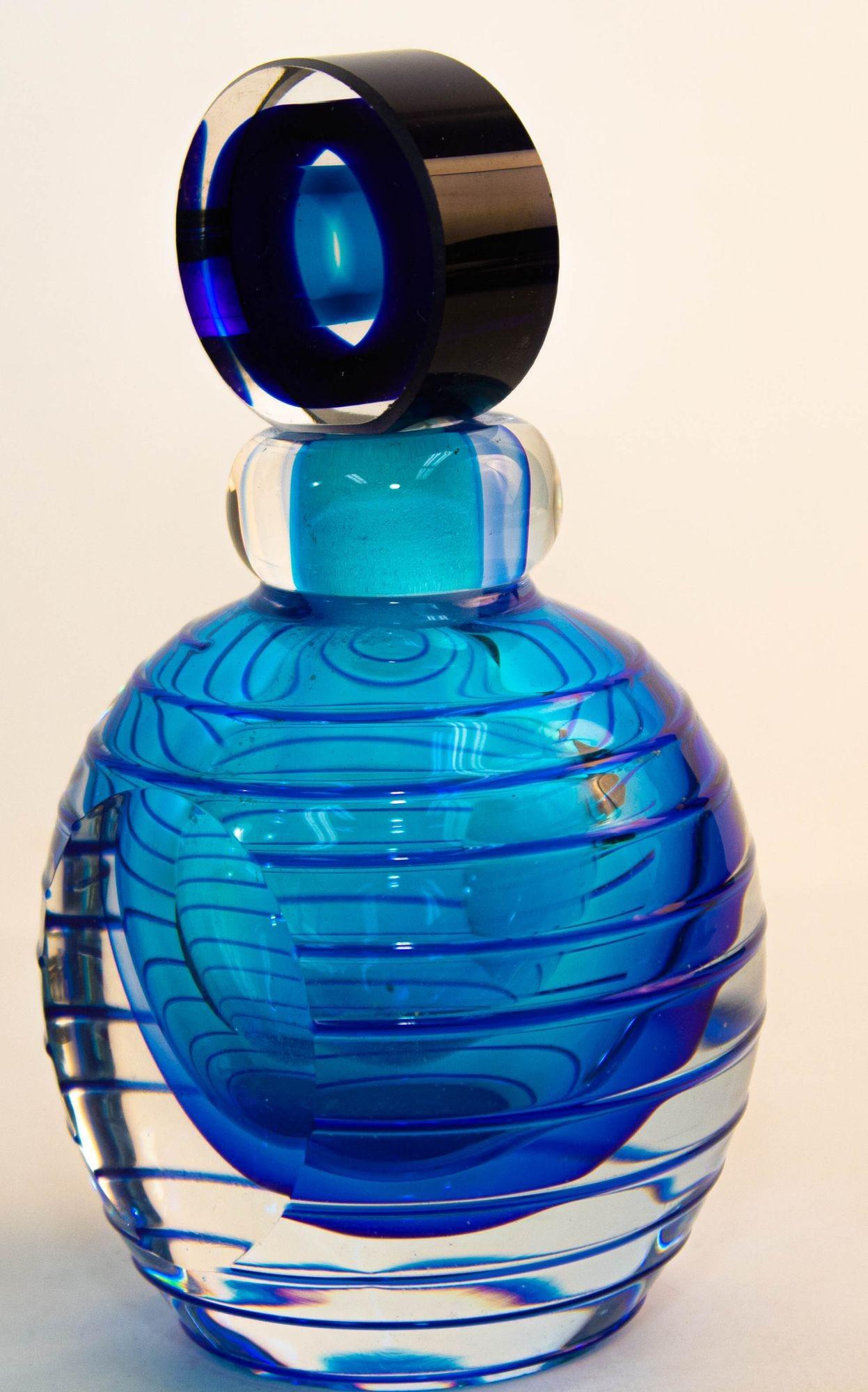 Vintage Murano Art Glass Blue Jewel Tone Sommerso Style Perfume Bottle 2