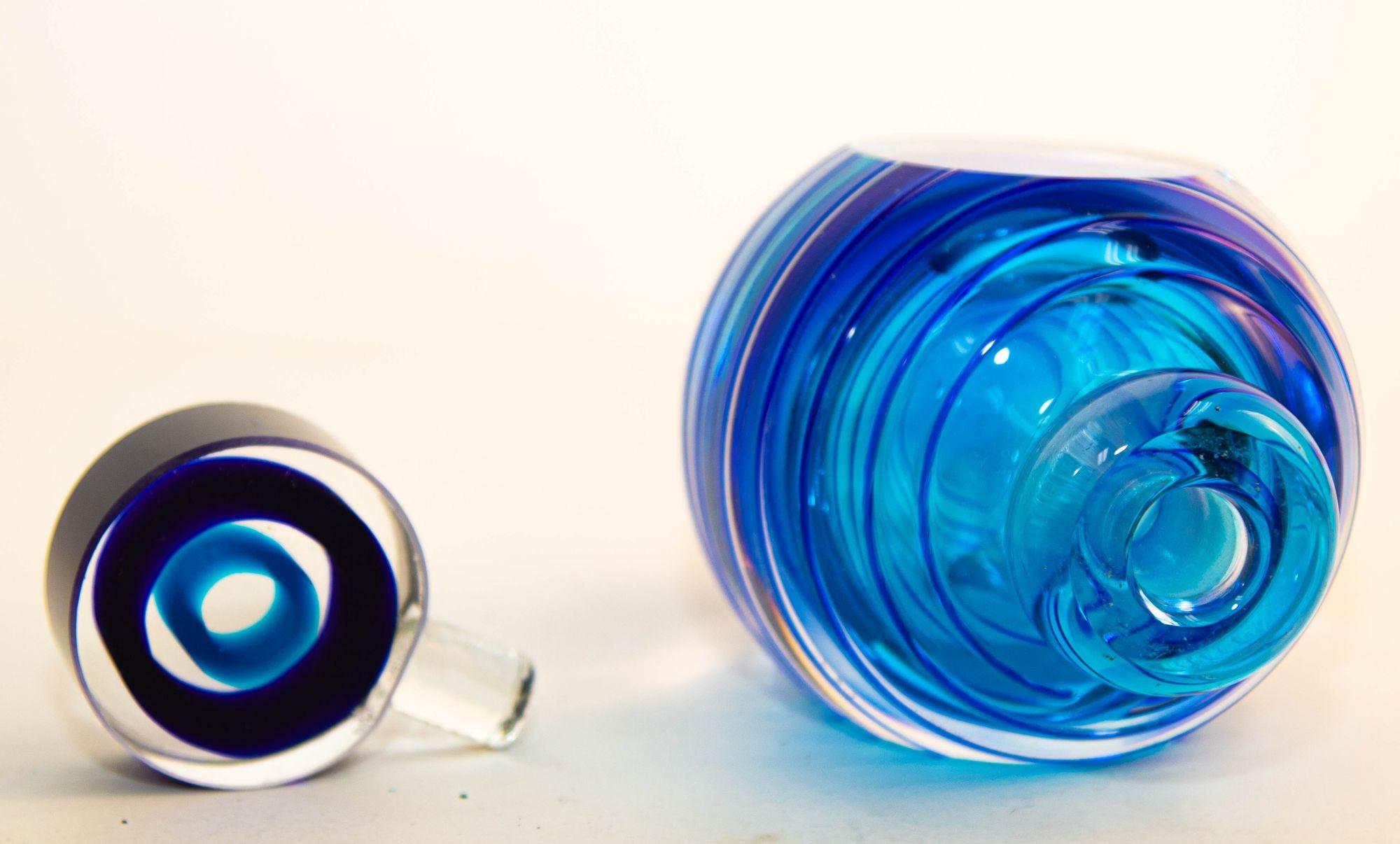 Italian Vintage Murano Art Glass Blue Jewel Tone Sommerso Style Perfume Bottle