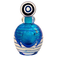 Vintage Murano Art Glass Blue Jewel Tone Sommerso Style Perfume Bottle