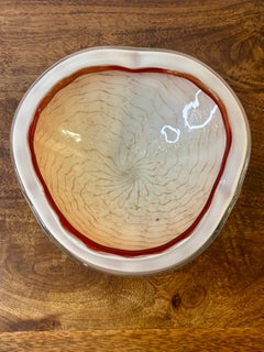 Vintage Murano Art Glass Bowl, Gold Flake White Cased Italian Centerpiece