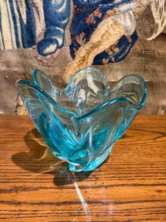 Vintage Murano Art Glass Bowl, Turquoise Sommerso Design, Italy, 1950s