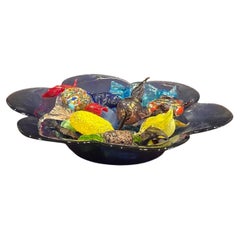 Vintage Murano Art Glass Candy Collection in Blue Flower-Form Art Glass Bowl