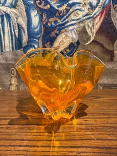 Vintage Murano Art Glass Centerpiece Bowl, Amber-Orange, Italy, 1950s
