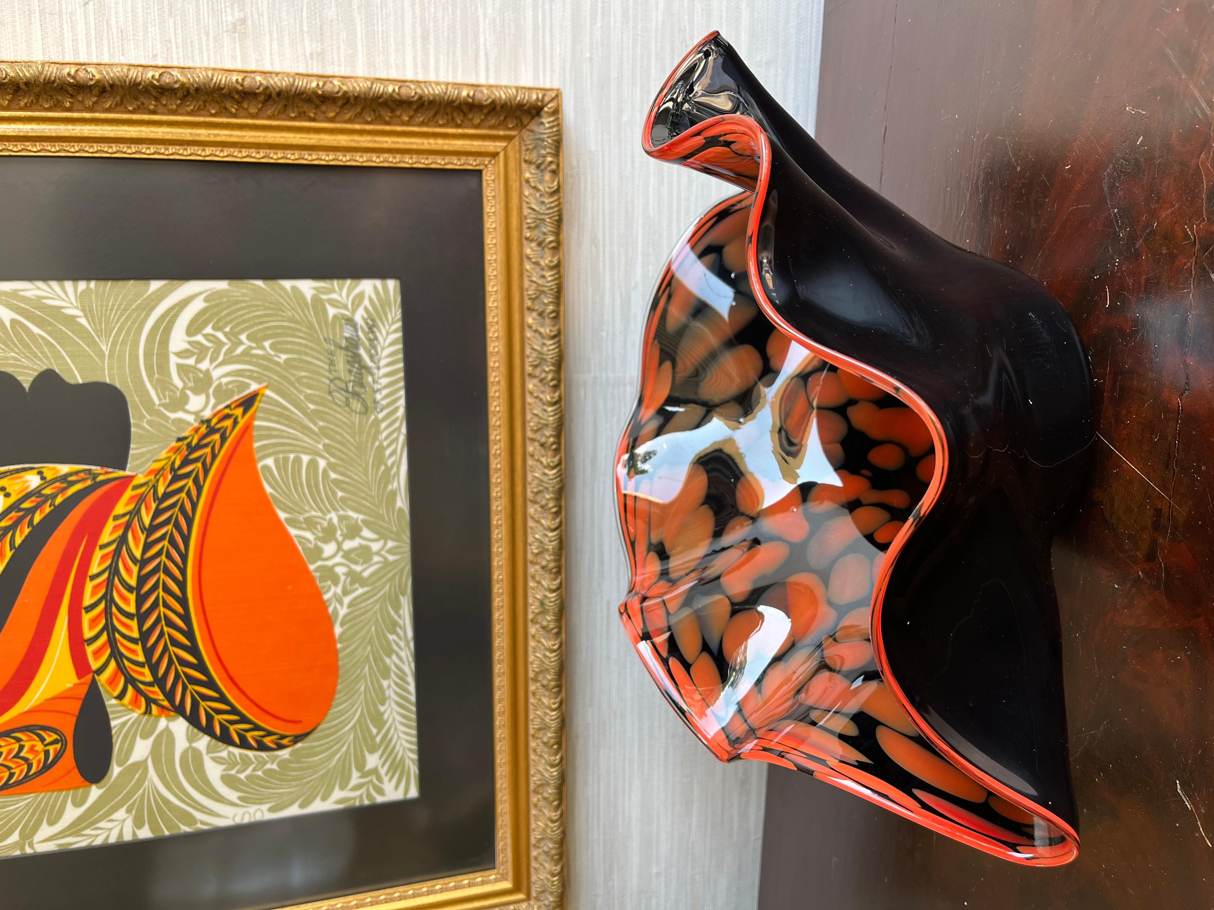 Vintage Murano Art Glass Clam Shaped Black Orange Bowl (bol orange noir en forme de palourde) Bon état - En vente à Portsmouth, VA