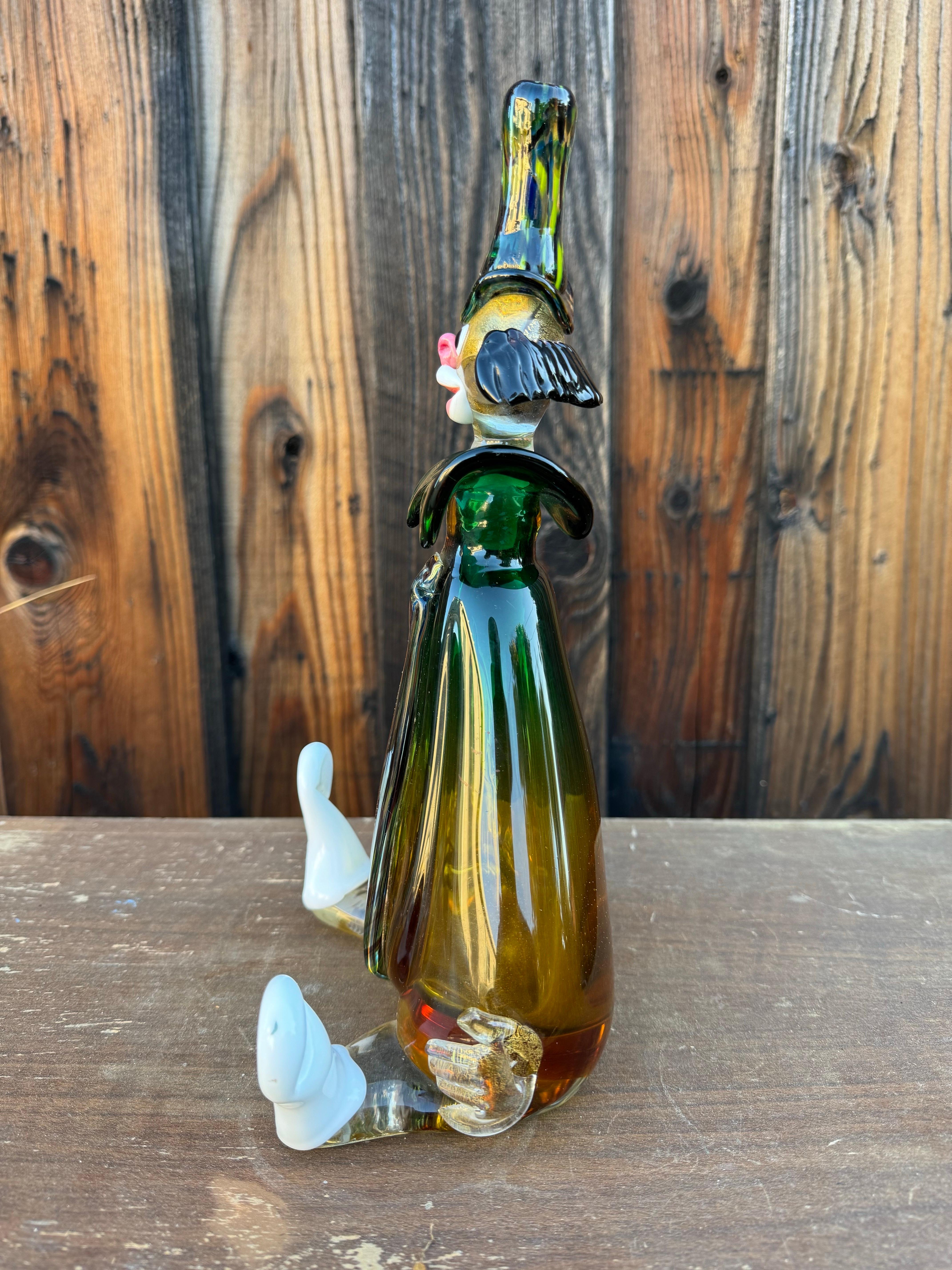 Vintage Murano Art Glass, Decantador Payaso Moderno de mediados de siglo