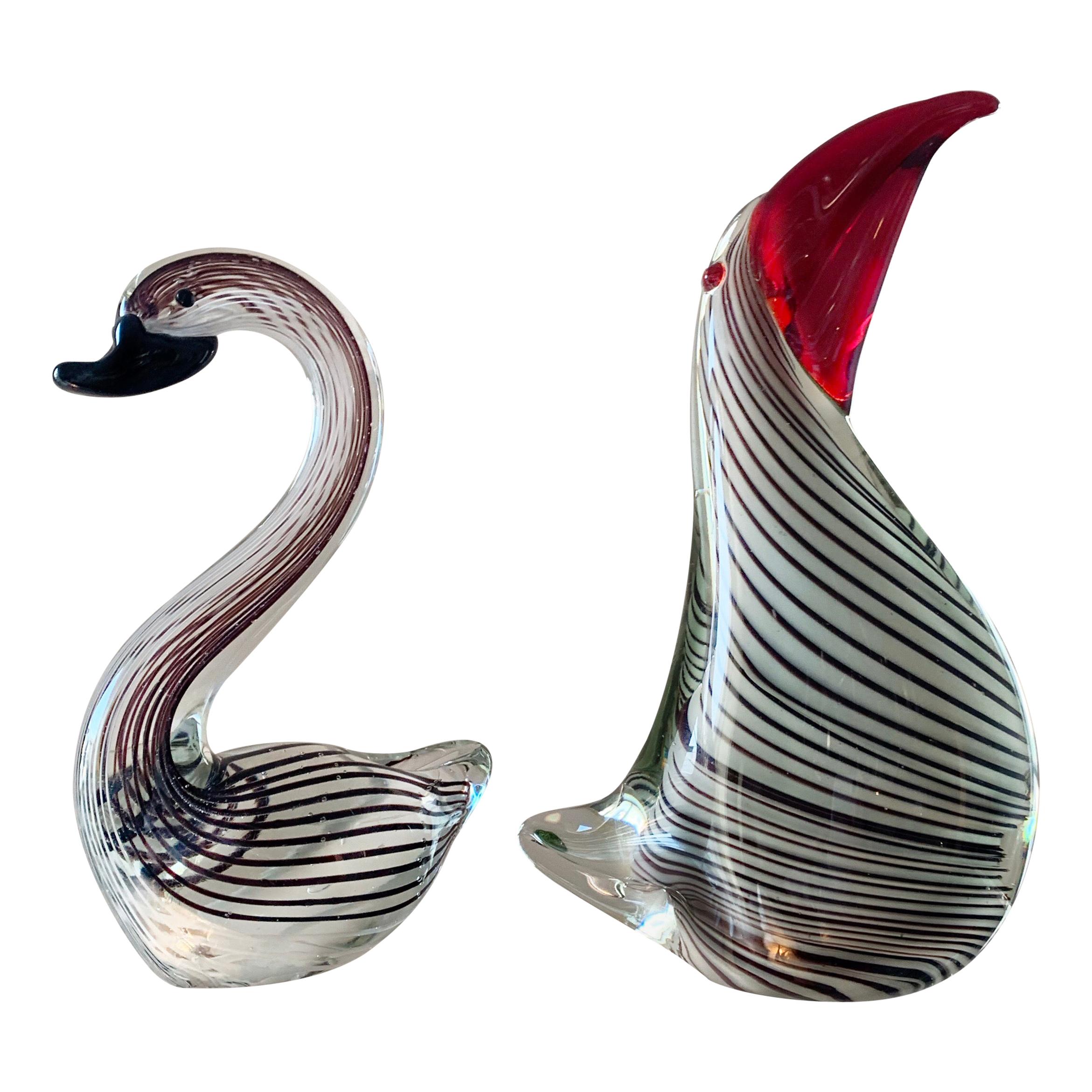 Vintage Murano Art Glass Dino Martens Swan and Seagull Midcentury Pair