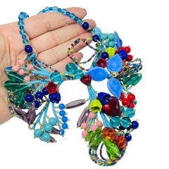 Vintage Murano art glass Italian designer statement runway necklace