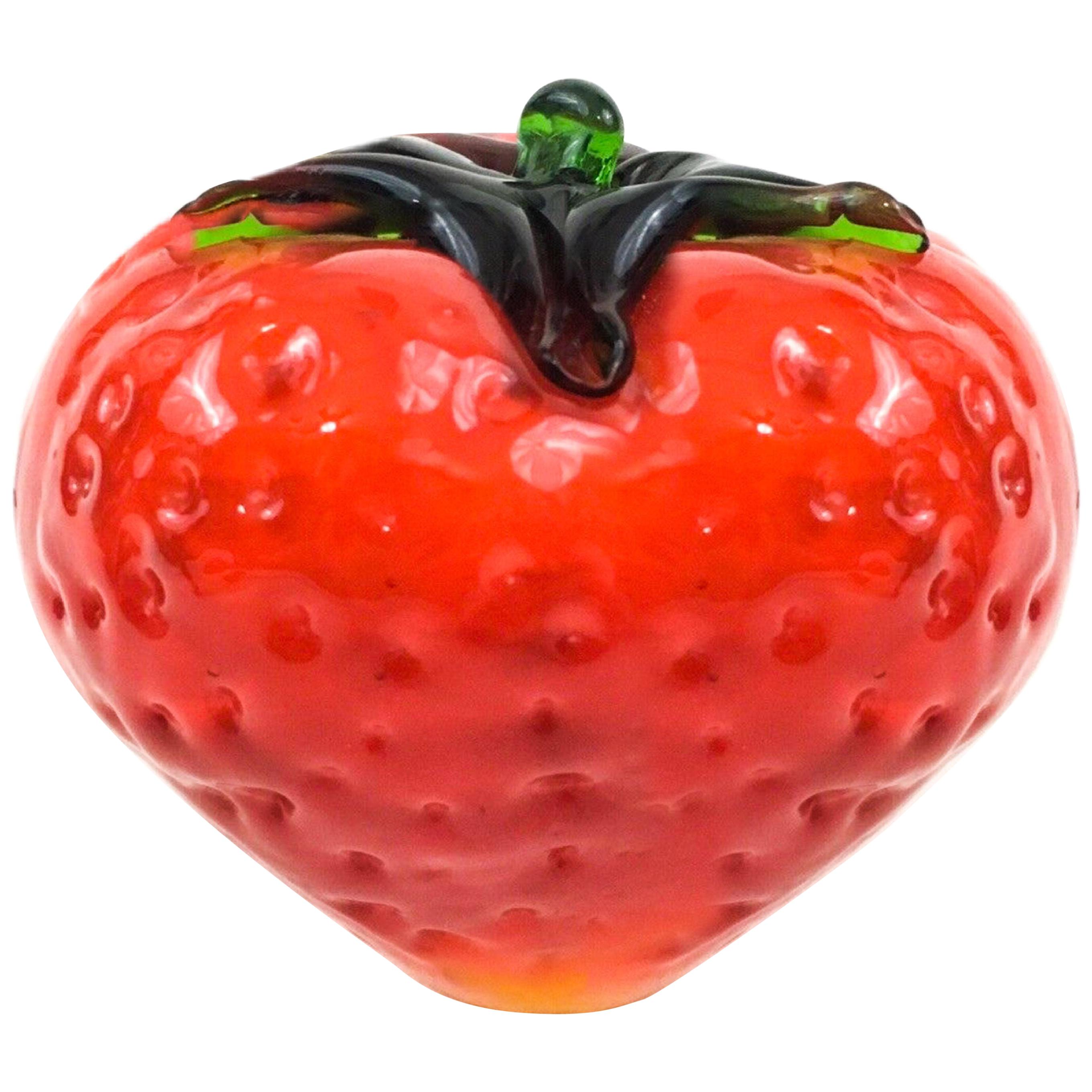 GPOT014 Strawberry Glass Figurine Hand Blown Red Fruit