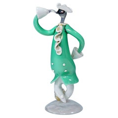 Escultura vintage de cristal de Murano de un carnavalista veneciano, Seguso ca. 1940s