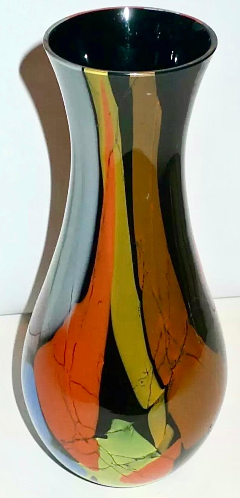 Vintage Murano Art Glass Signed Seguso Multicolored Vase, Italian Midcentury In Good Condition In Brooklyn, NY