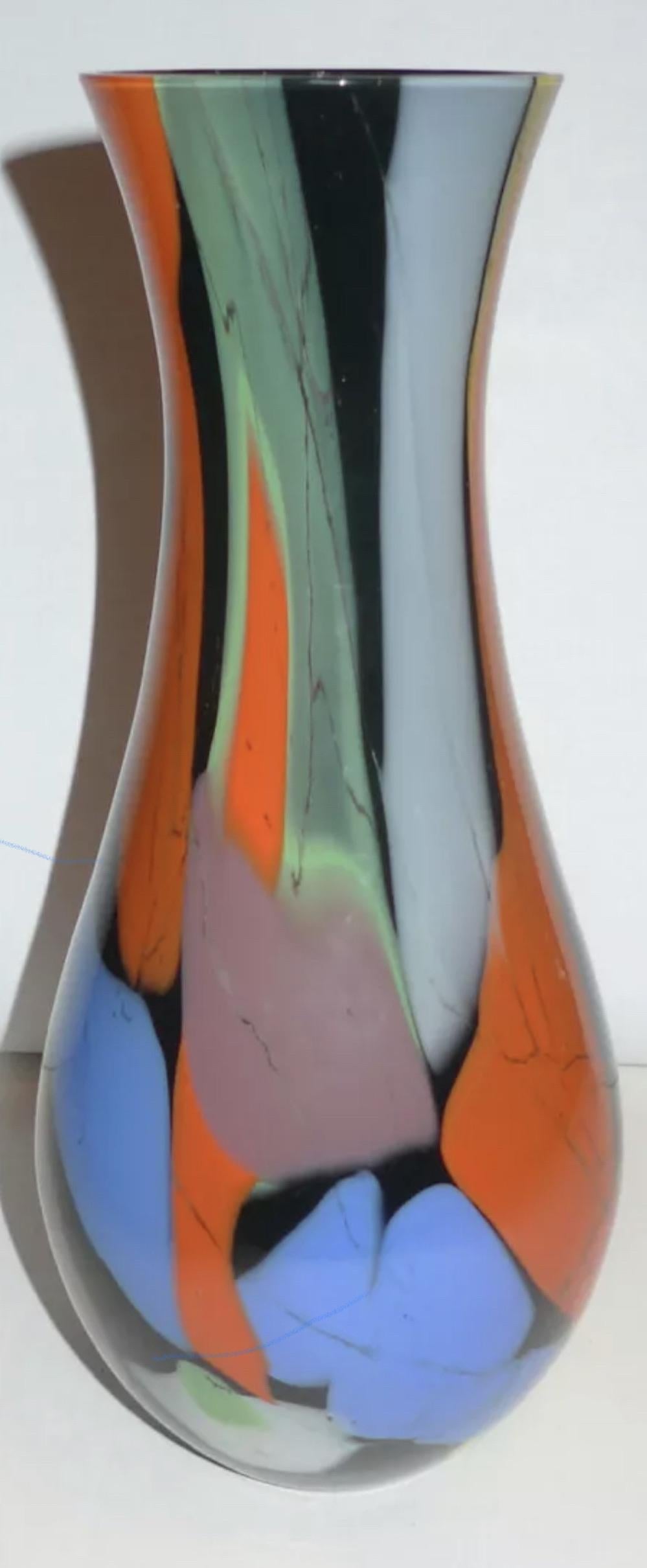 Vintage Murano art glass signed Seguso multicolored vase, Italian midcentury. Signed. Measures: About 10-7/8
