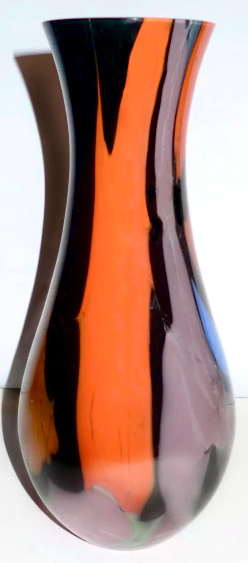 Vintage Murano Art Glass Signed Seguso Multicolored Vase, Italian Midcentury 1