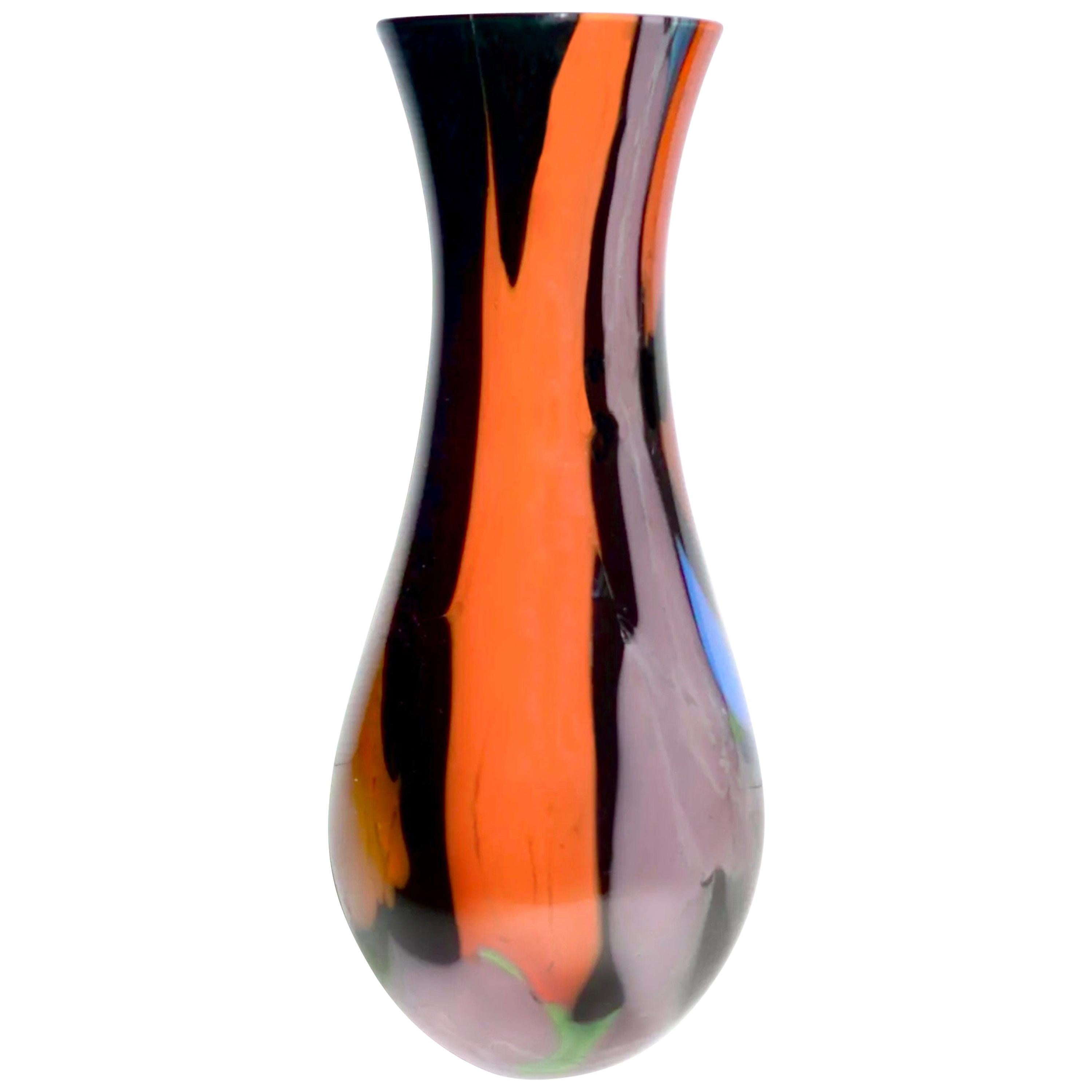 Vintage Murano Art Glass Signed Seguso Multicolored Vase, Italian Midcentury