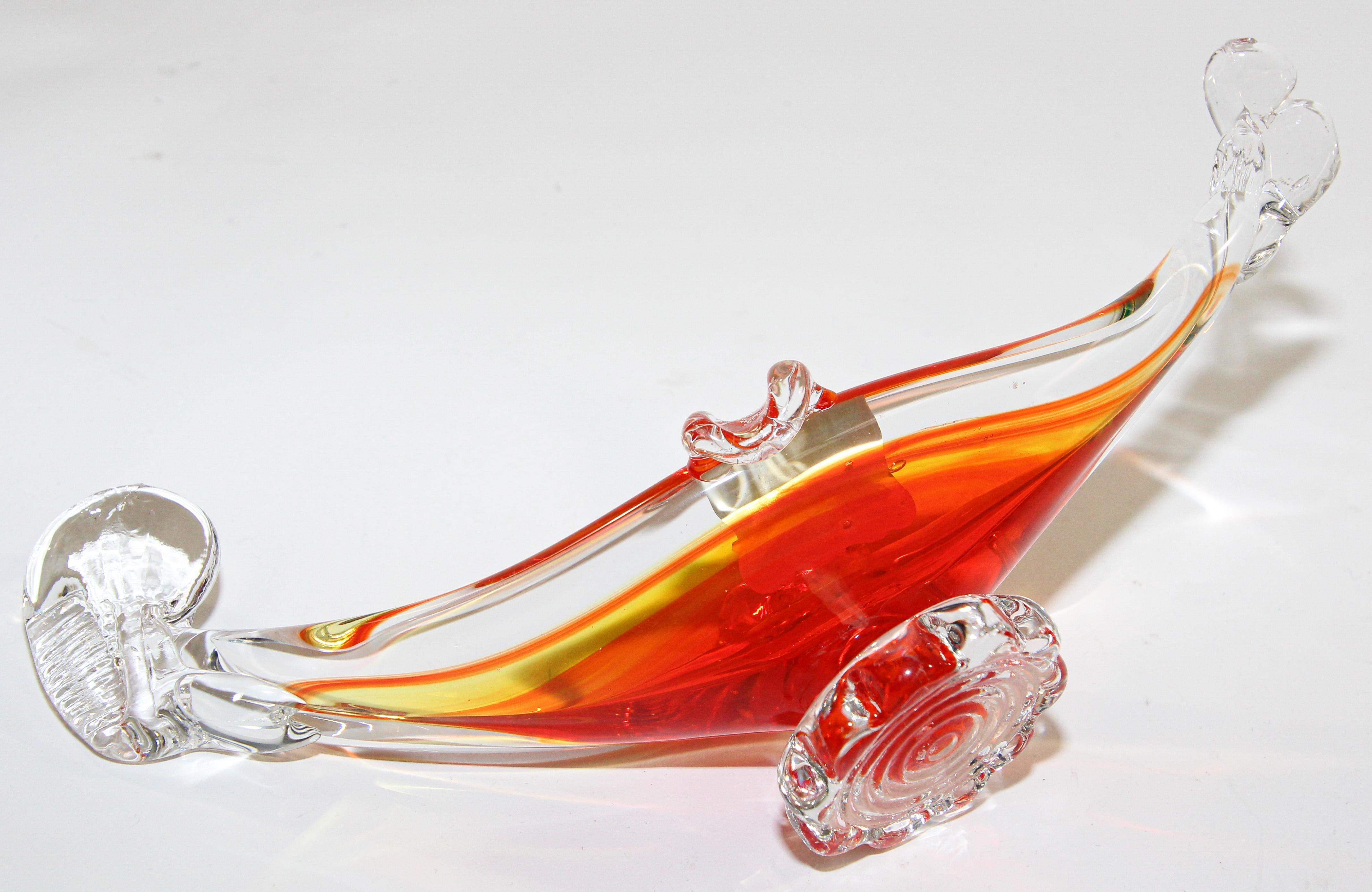 20th Century Vintage Italian Murano Art Glass Ashtrays Venetian Sculpture of Gondolas For Sale