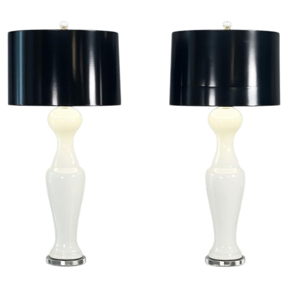 Vintage Murano Ballerina Glass Table Lamps of White