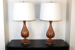 Vintage Murano Barovier and Toso Cranberry and Gold table lamps – a pair