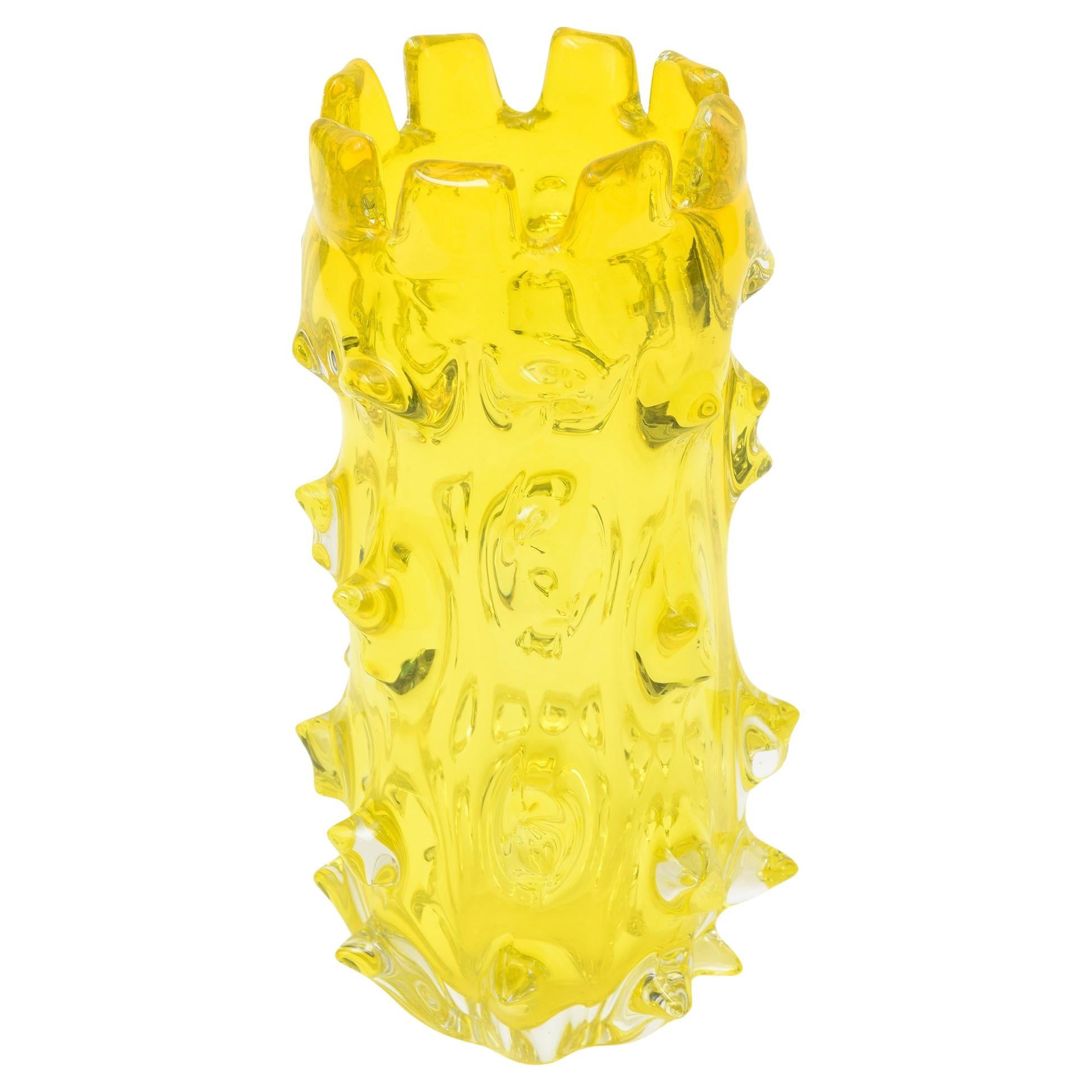 Barovier&Toso Giallo d'epoca con appendici e sporgenze, vaso MCM di Murano in vendita