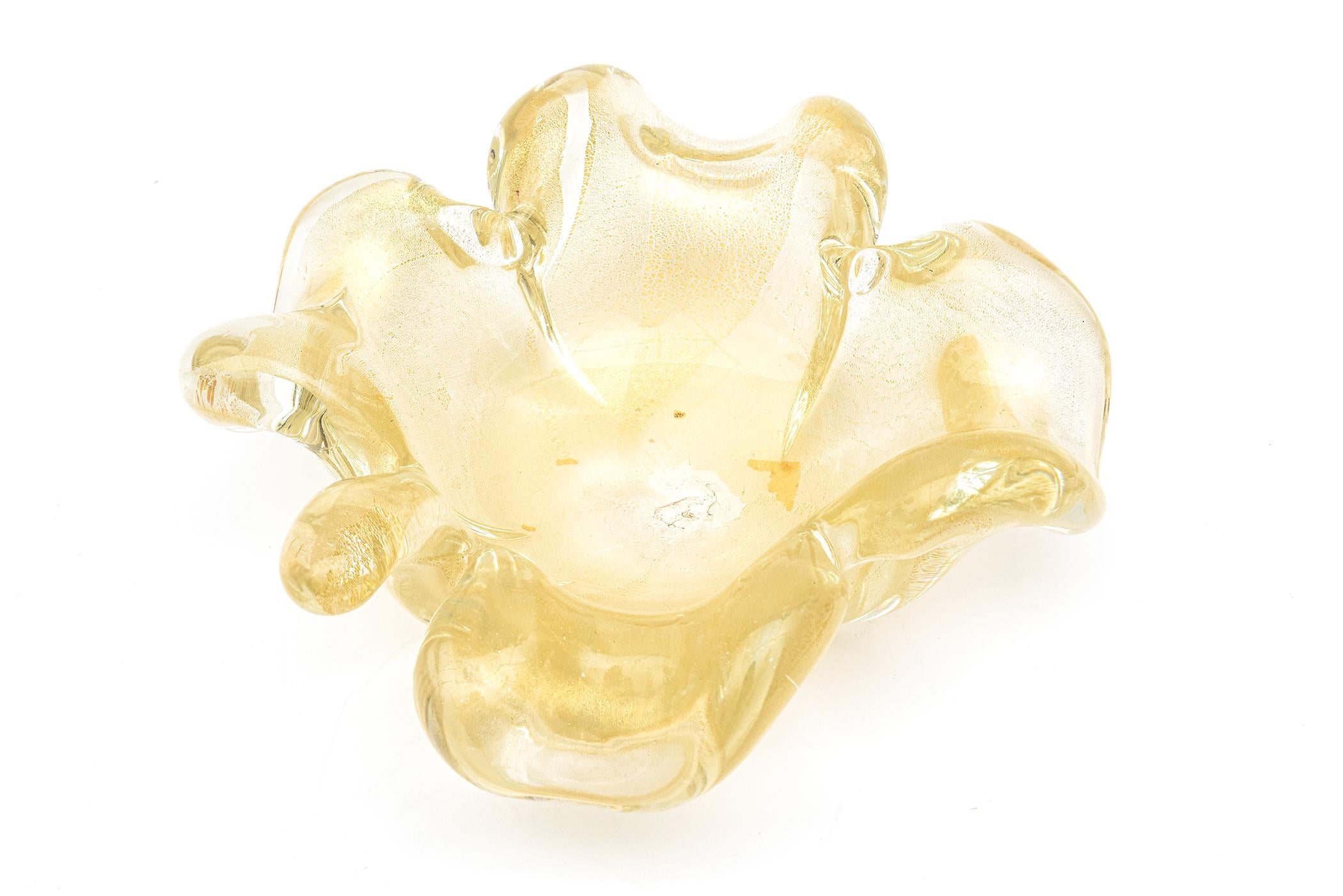 Vintage Murano Barovier Gold Aventurin Glas Schale Klee, Blume Form mit Stem im Angebot 5