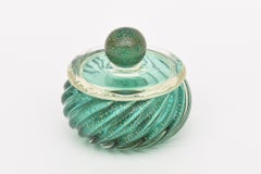 Vintage Murano Barovier &Toso Sea Green Blue Emerald Green Gold Round Glass Box