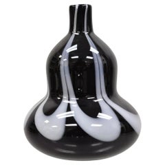 Vintage Murano Black and White Hand Blown Art Glass Small Vase