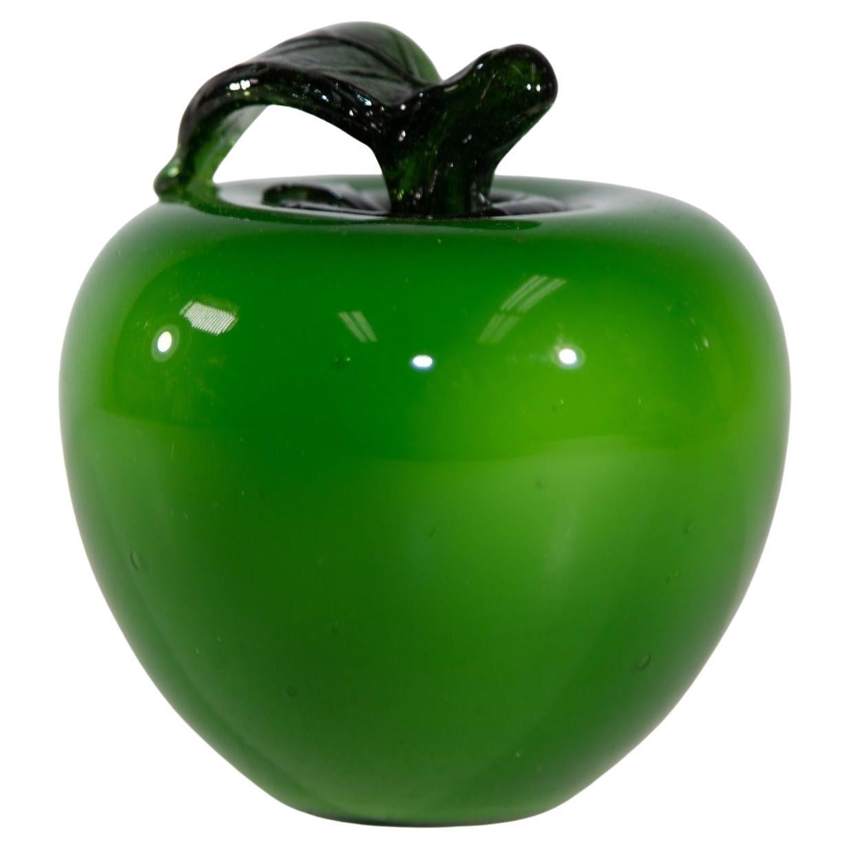 Vintage Murano Blown Glass Bright Green Apple Paperweight 1980s For Sale