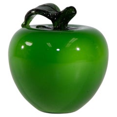 Vintage Murano Blown Glass Bright Green Apple Paperweight 1980s