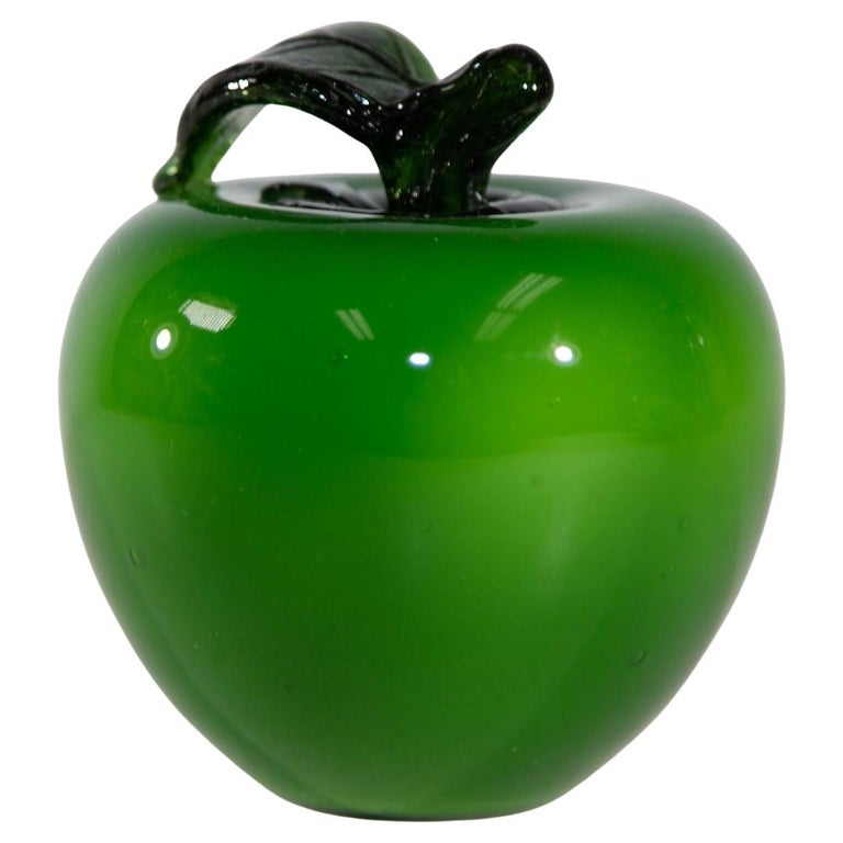 Vintage Murano Blown Glass Bright Green Apple Paperweight 1980s For