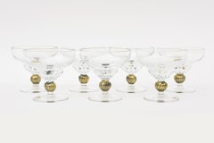 Murano Blown Glass Desert Coupes or Goblets with Gold Aventurine Set 7 Vintage
