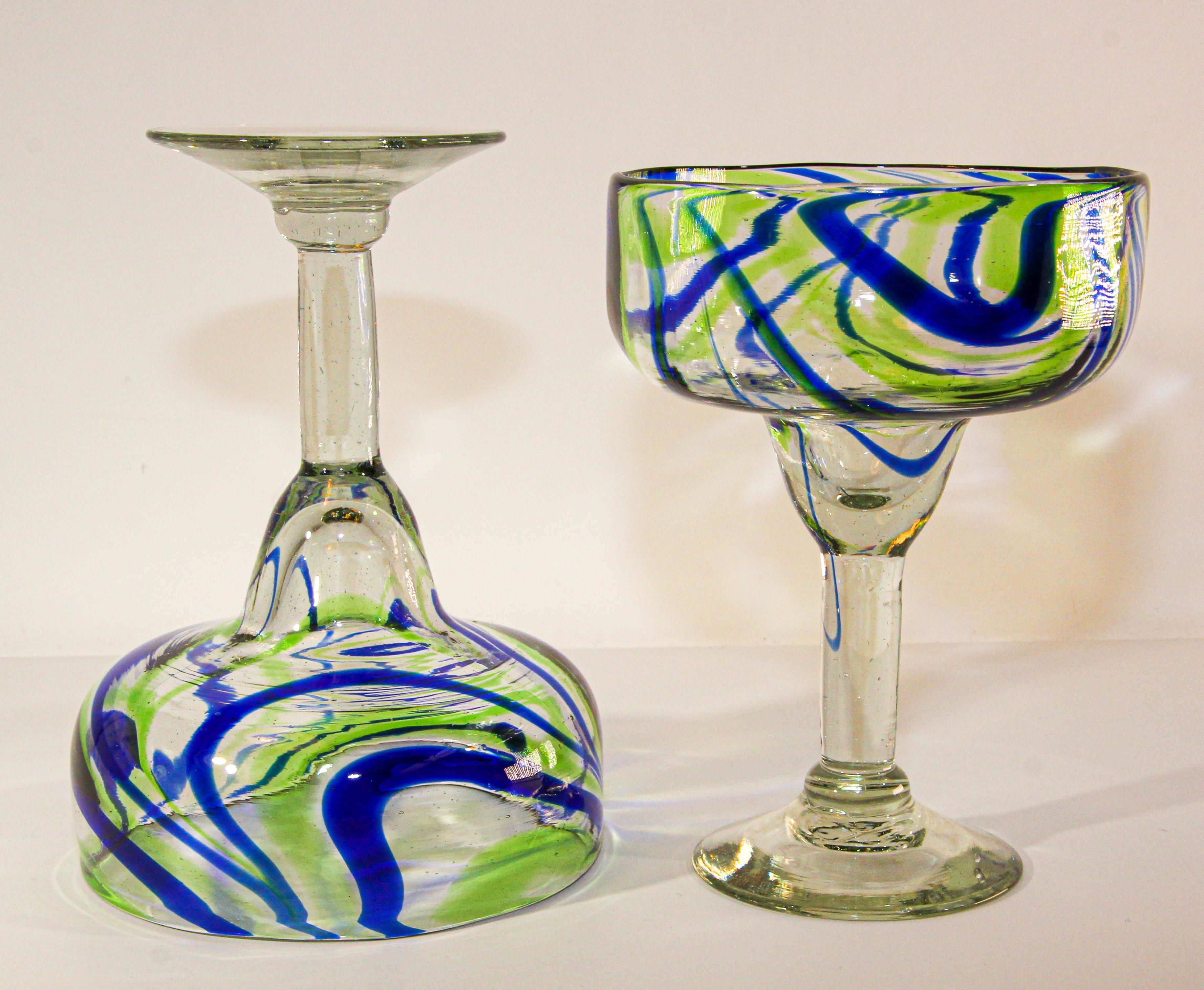 Vintage Murano Blue and Green Martini Glasses Set of 2 1