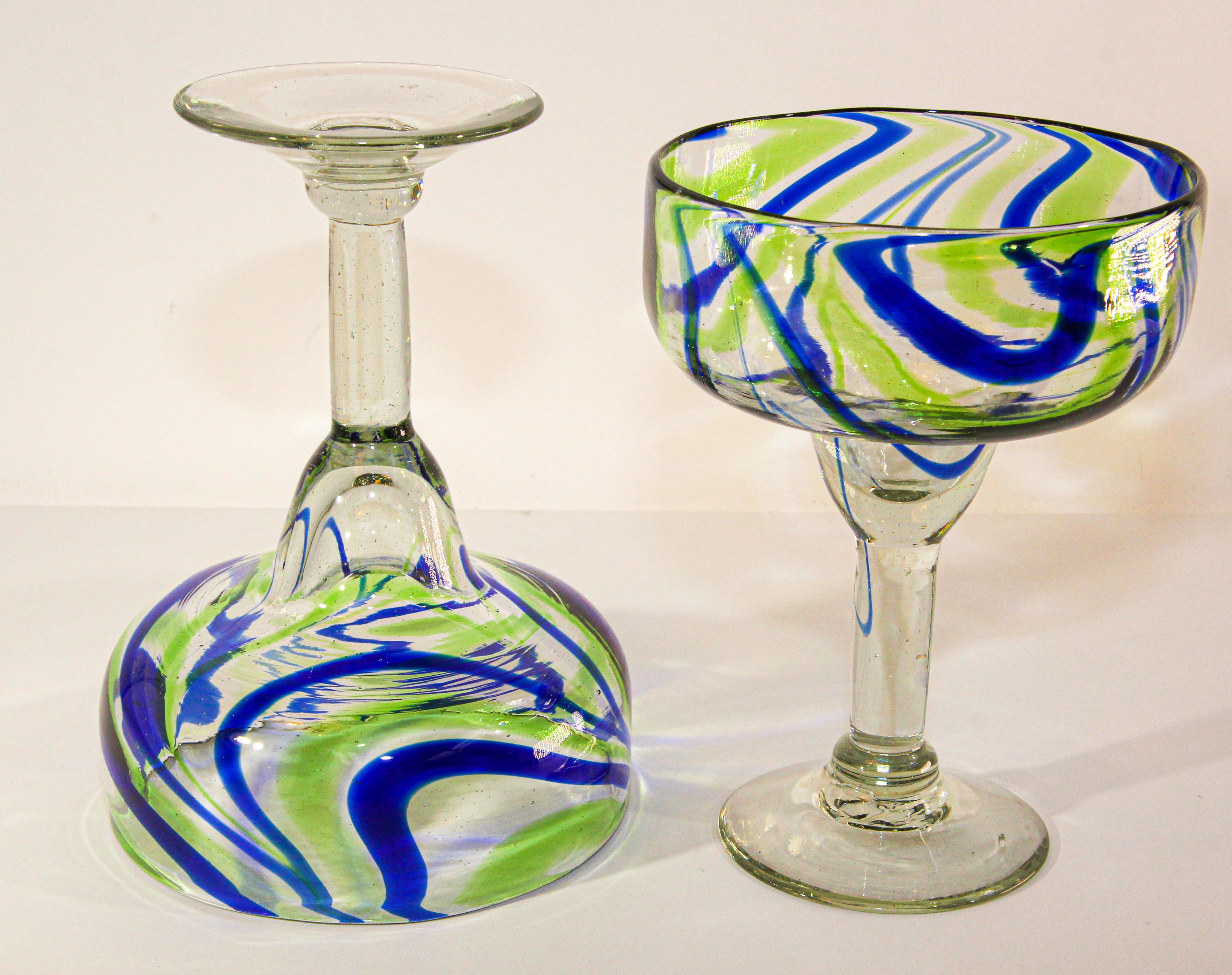 Vintage Murano Blue and Green Martini Glasses Set of 2 2