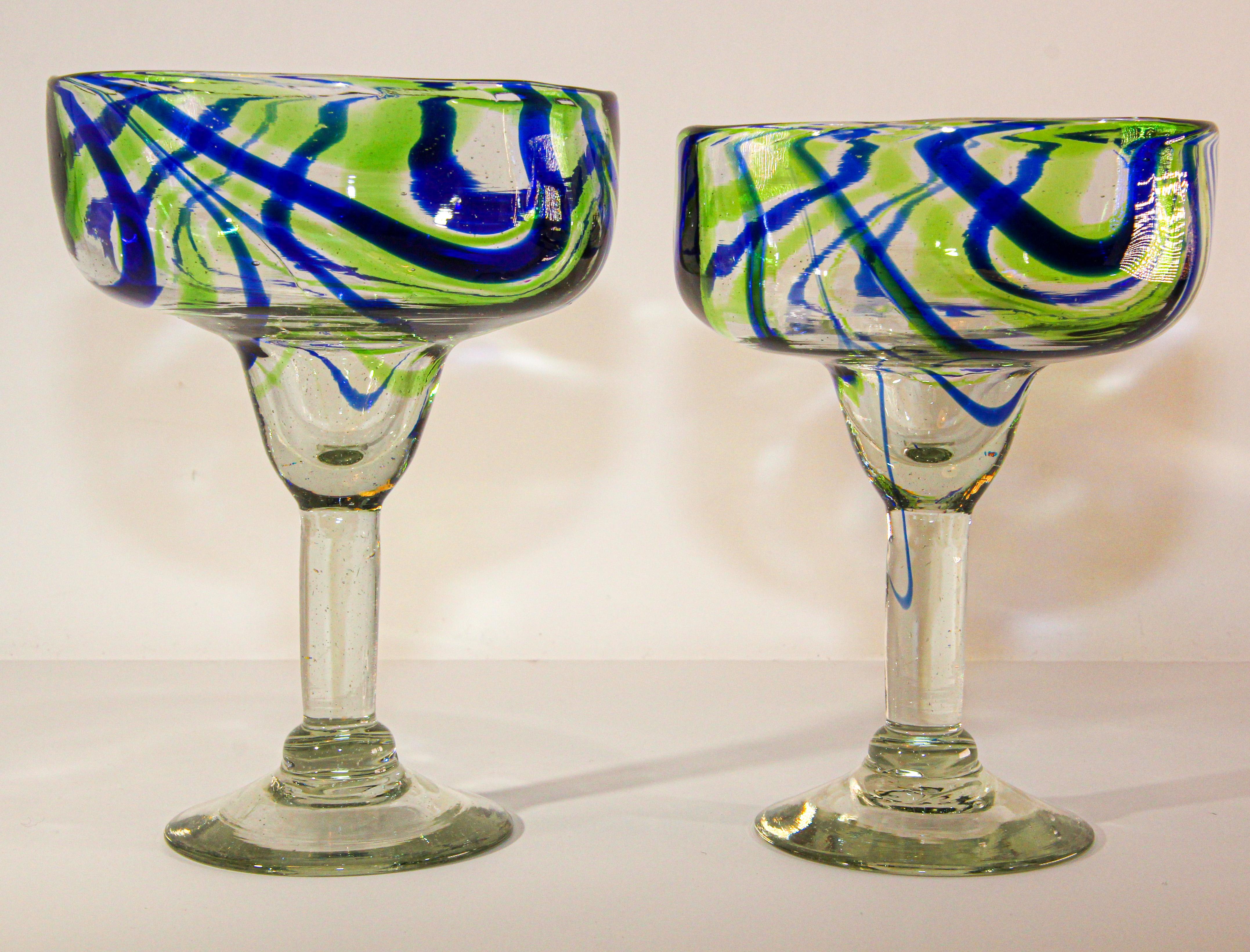 Vintage Murano Blue and Green Martini Glasses Set of 2 3