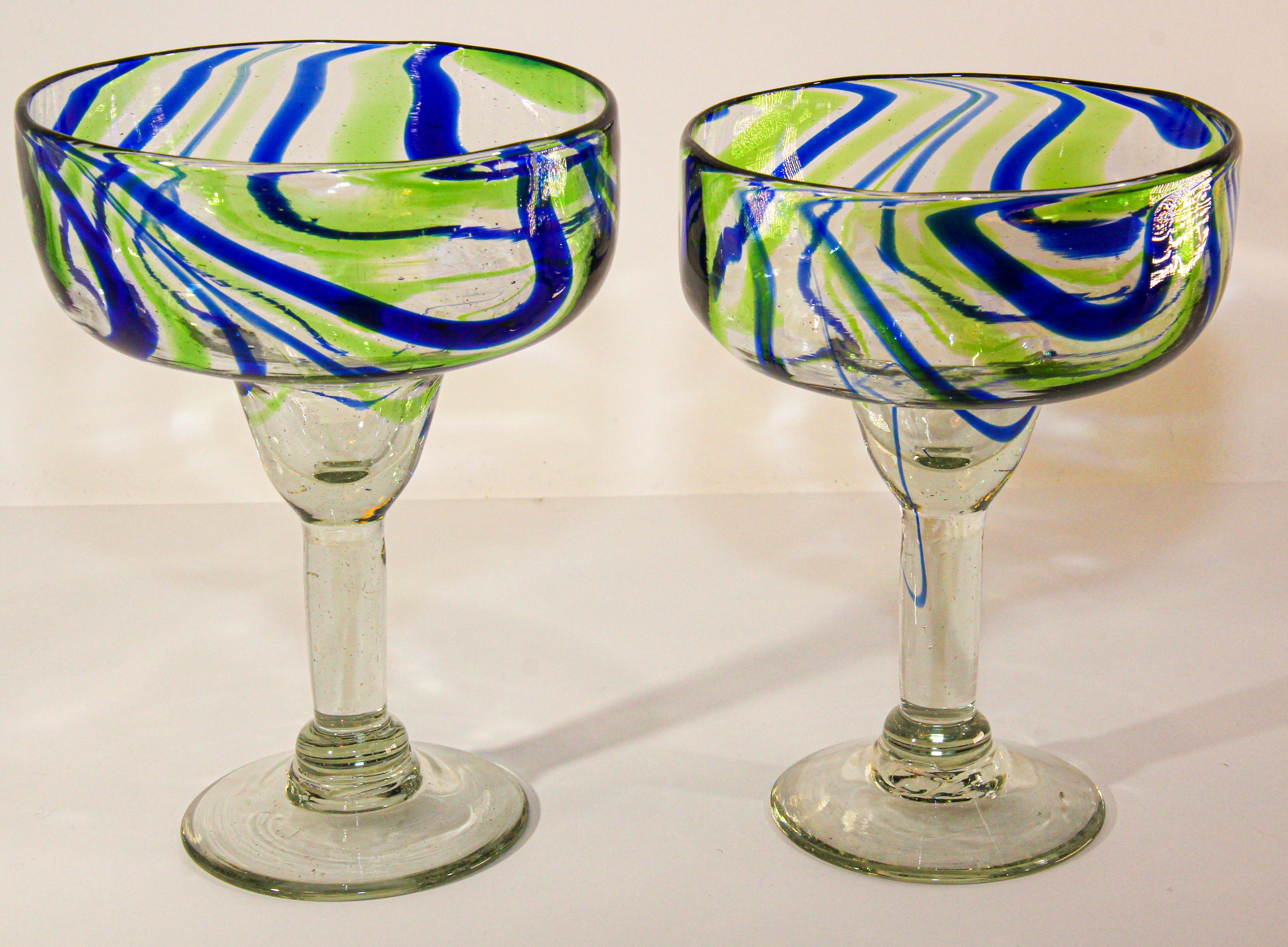 Vintage Murano Blue and Green Martini Glasses Set of 2 4